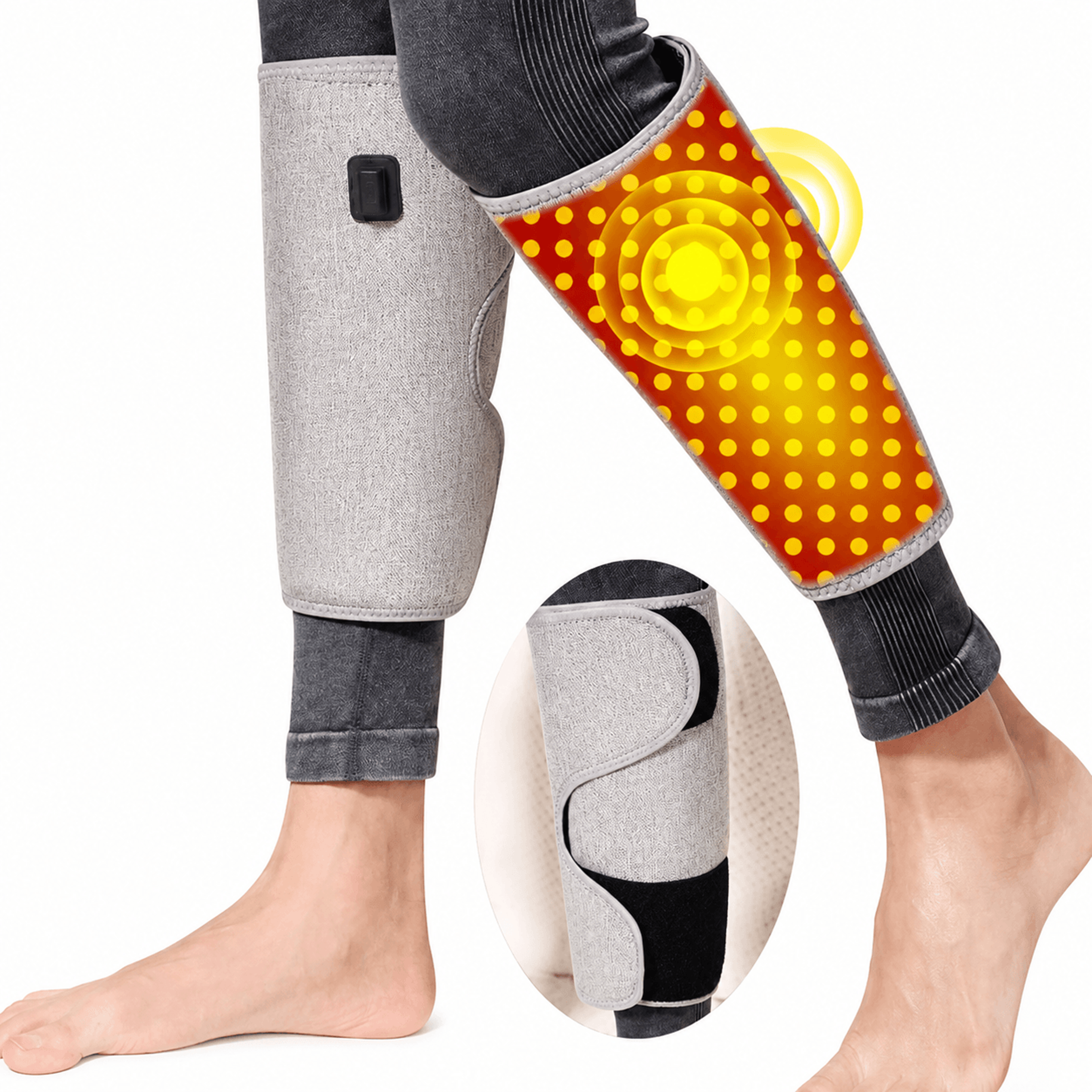 red light heated calf massager with 3-level vibration – electric leg support wrap for muscle relaxation & heat therapy
