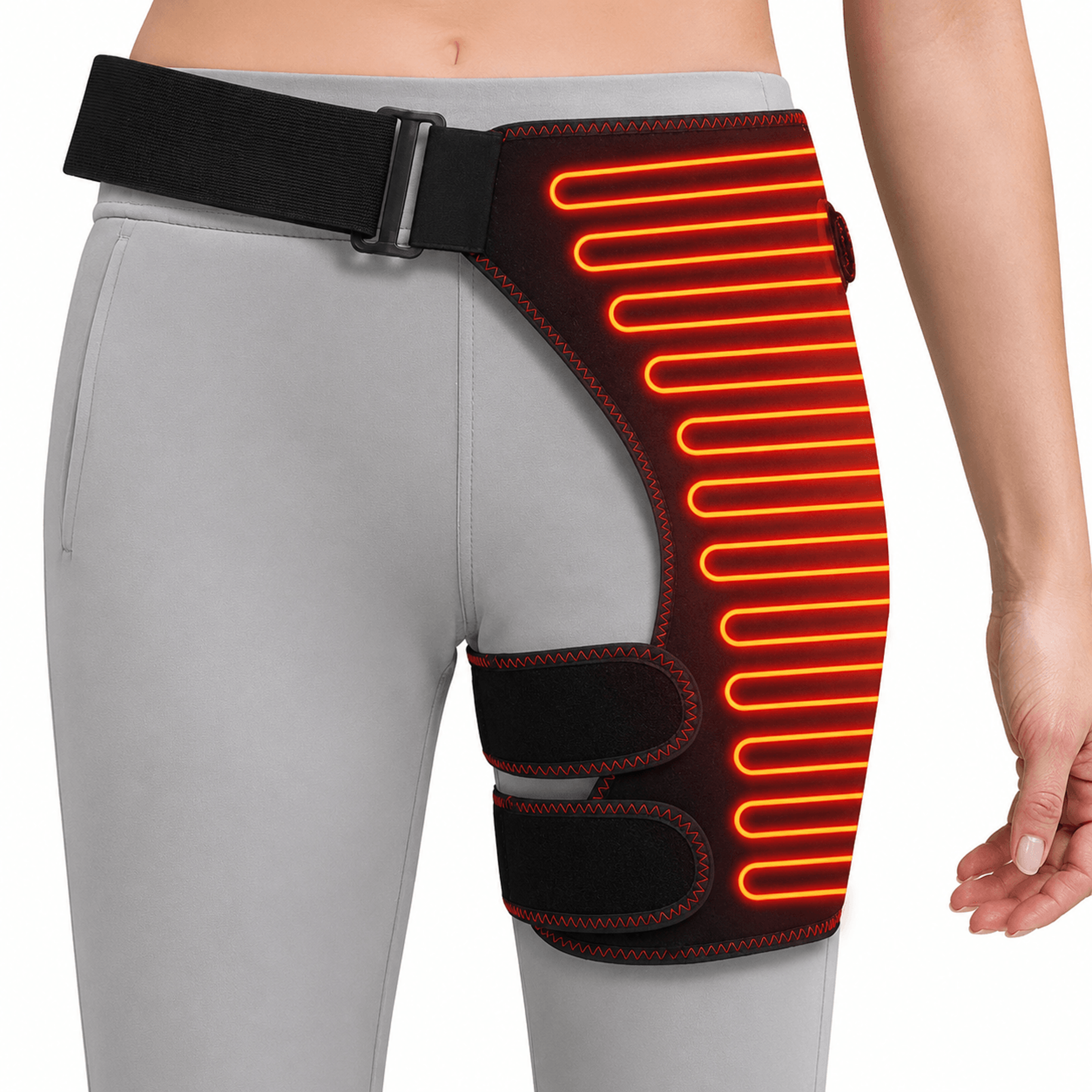 usb heated hip support brace with 3 heat levels – wearable heating wrap for lower back, hips & thigh pain relief