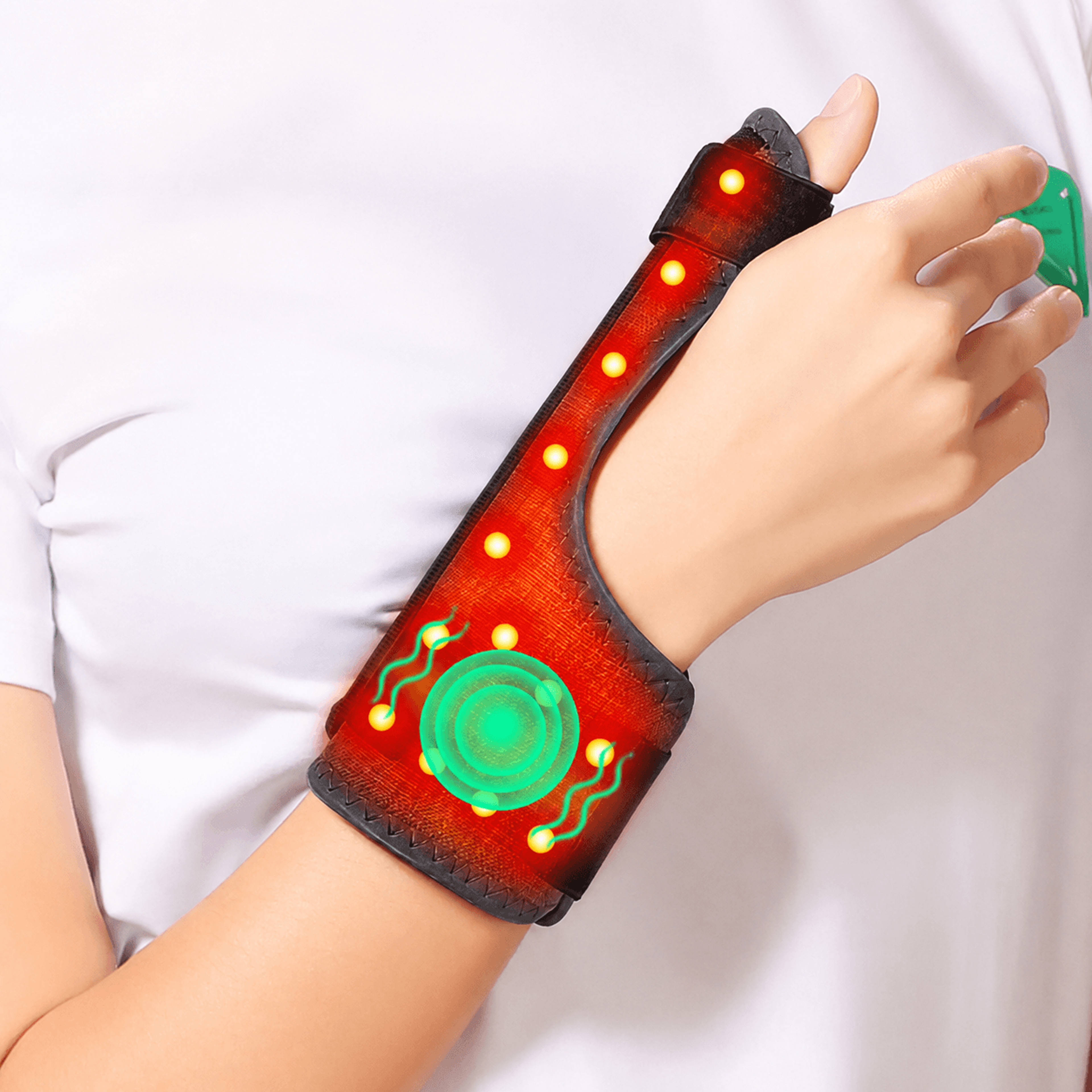 red light heated finger support brace with vibration massage – adjustable electric wrist & finger therapy wrap for hand