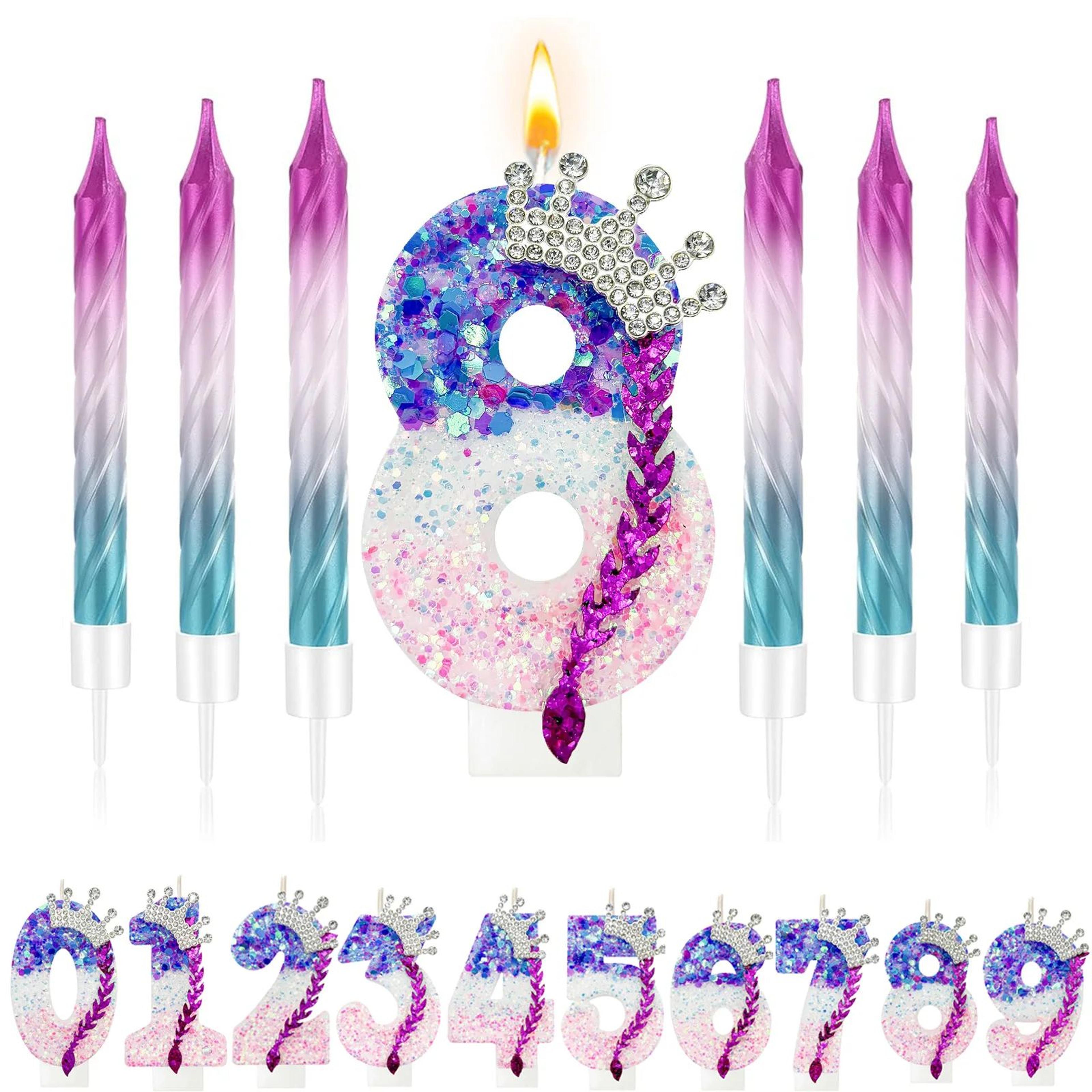 number 0–9 pink purple gradient glitter birthday candle – sparkly cake topper decoration for birthday party cakes