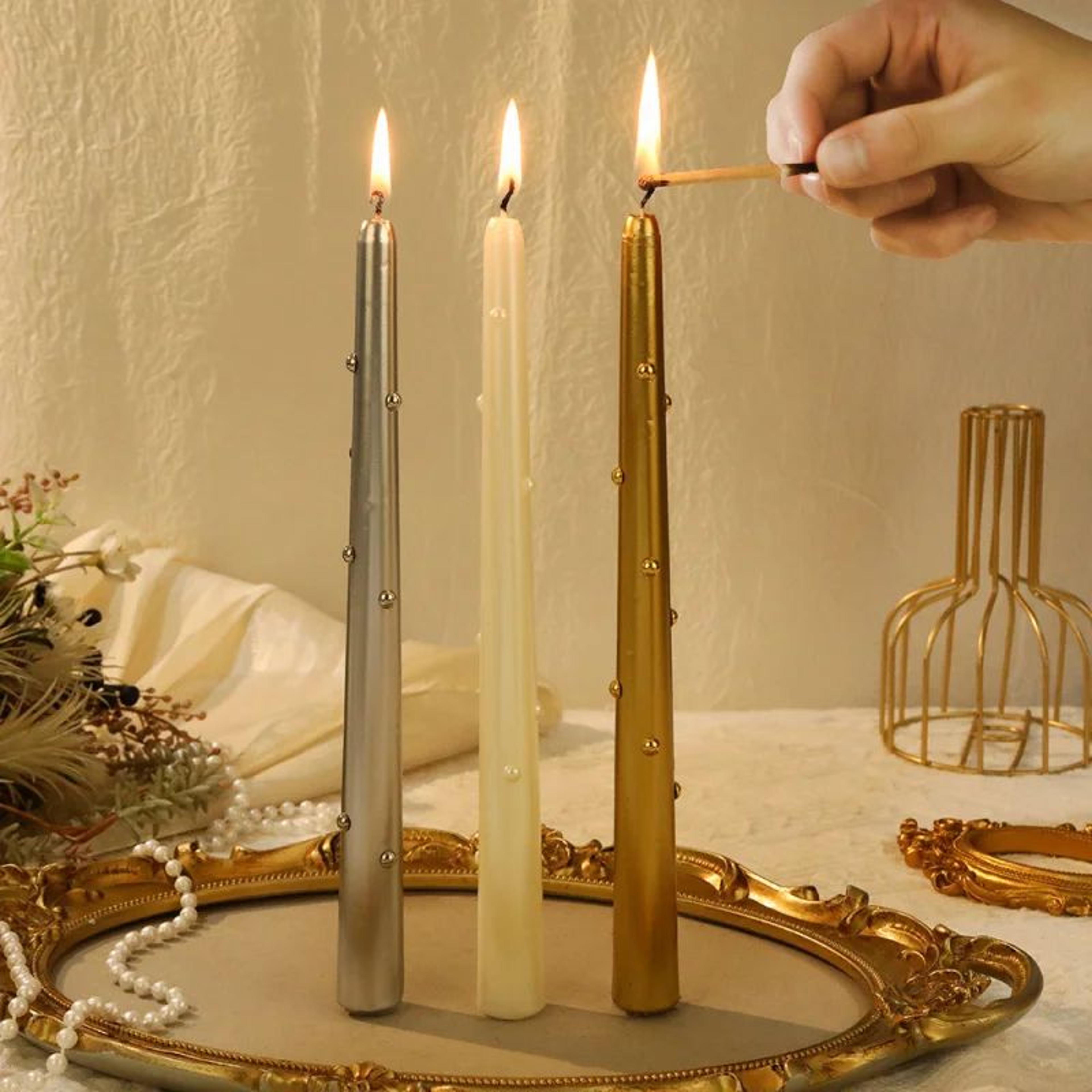 smoke-free pearl taper candles for home & wedding decor – long burning colored decorative dinner candlesticks