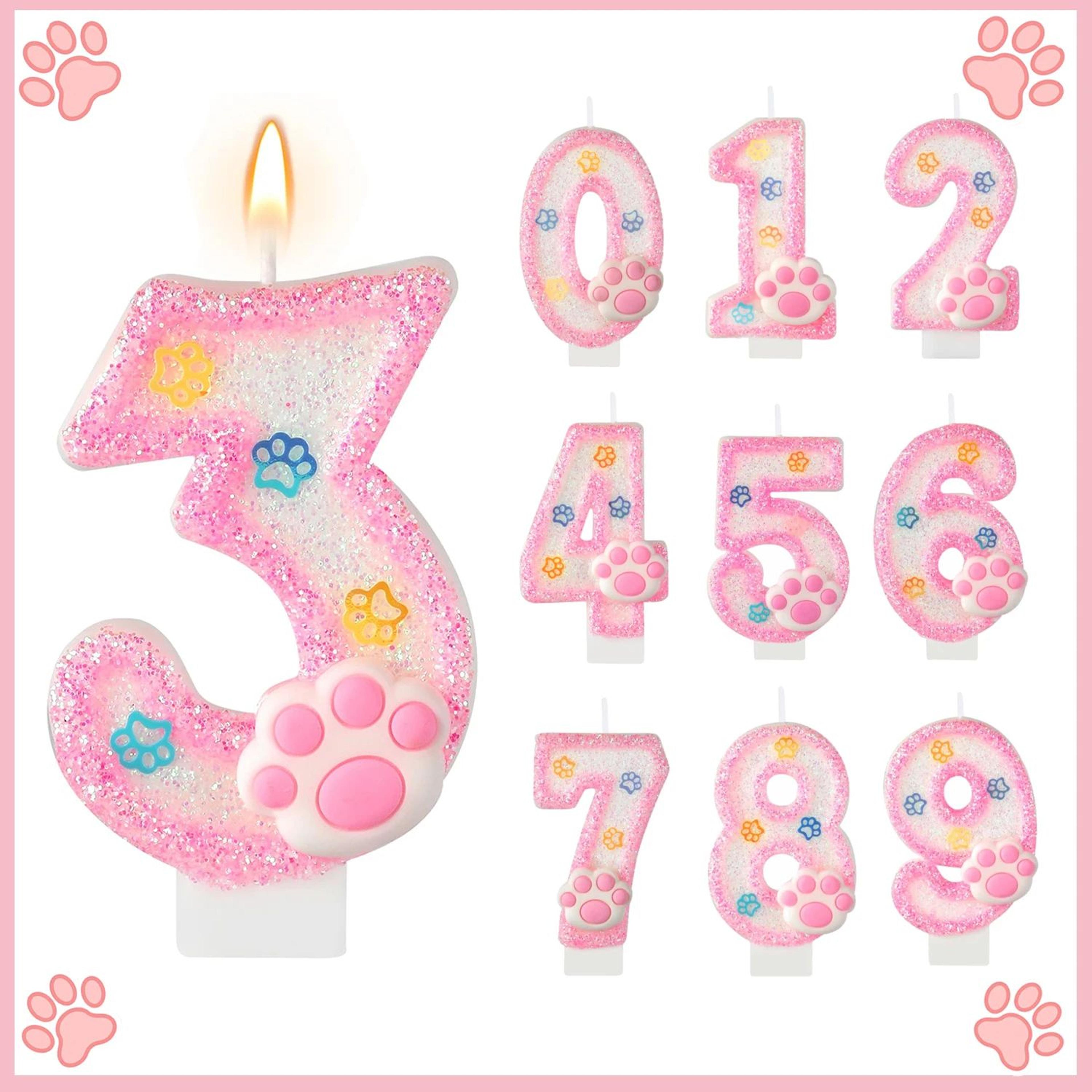 dog & cat 3rd birthday paw print cake candle set – pet birthday cake topper & cupcake decorations party supplies