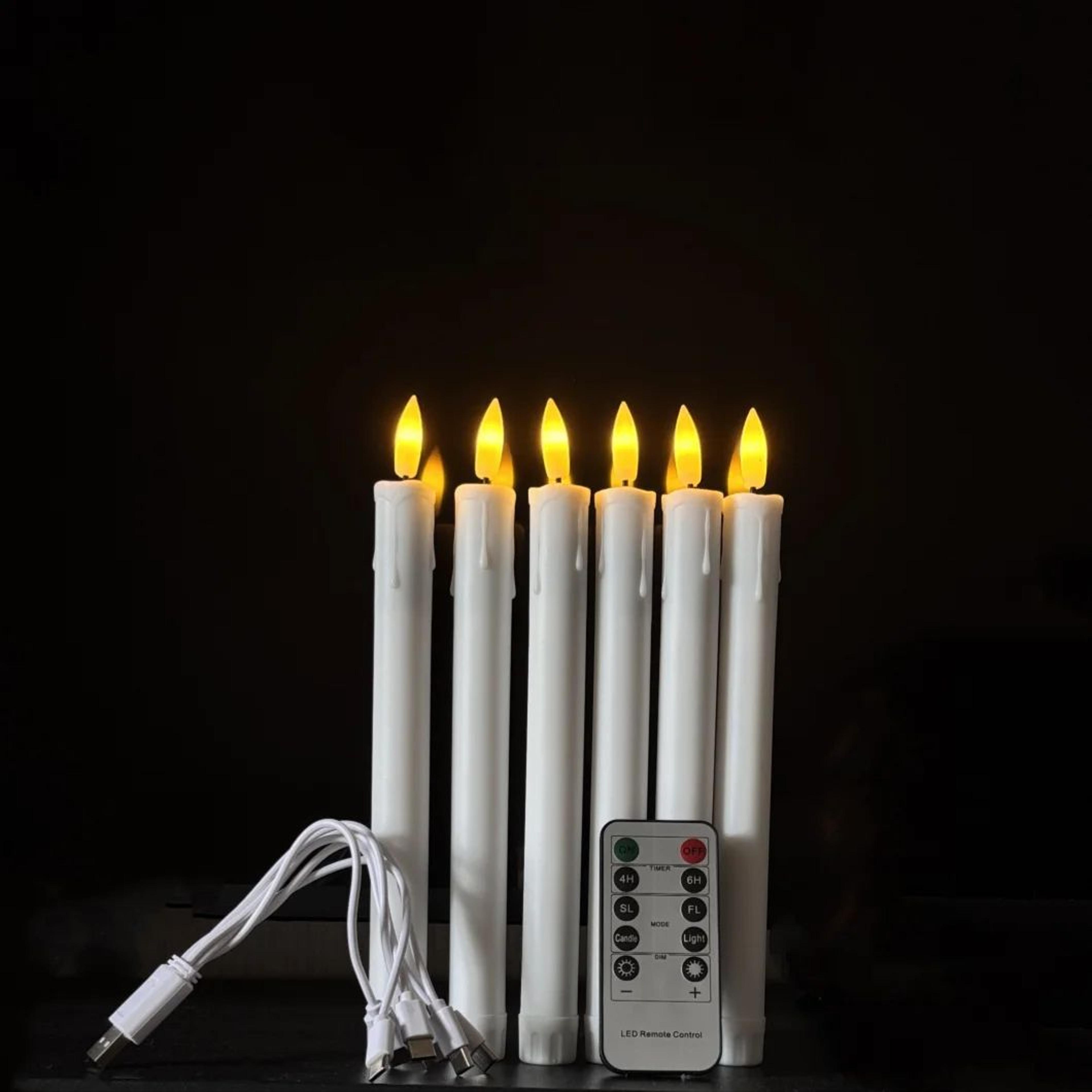 usb rechargeable flameless led taper candle with remote & timer – flickering dripping wax stick candlestick light