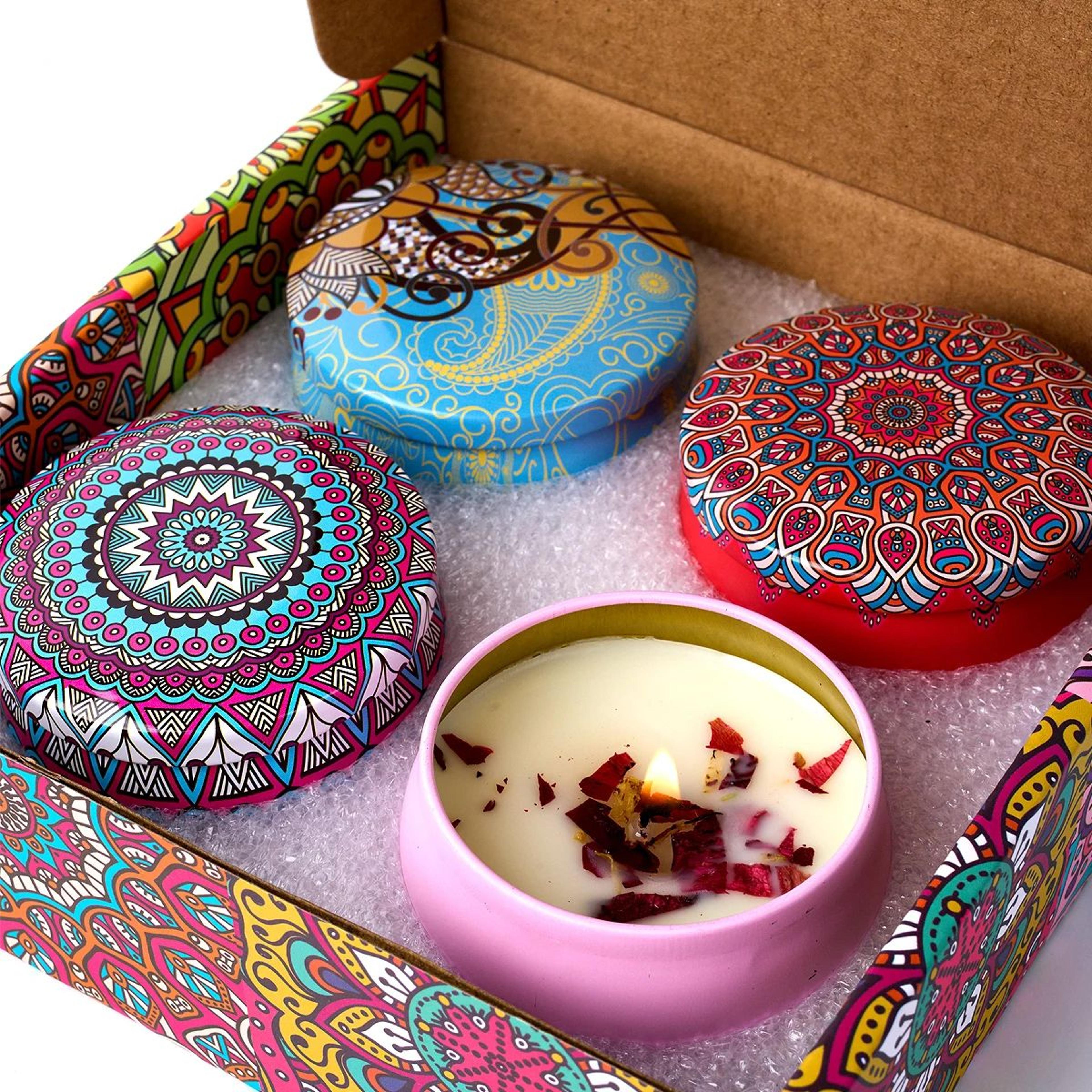 4pcs vintage scented soy wax candle gift set – rose & lavender aromatherapy candles in decorative metal jars