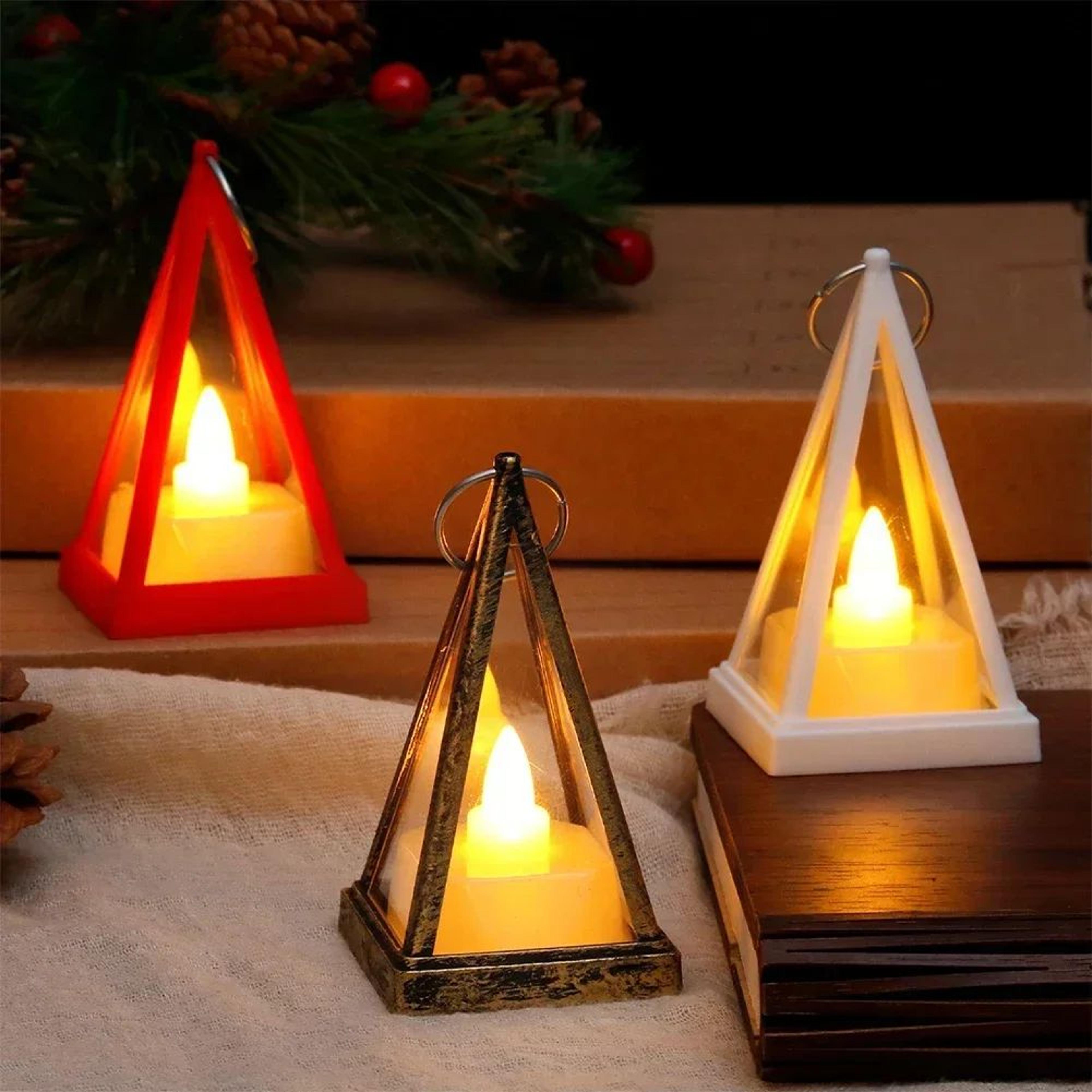 triangle led candle lantern night light – battery operated flameless hanging decorative lamp for home & holiday decor