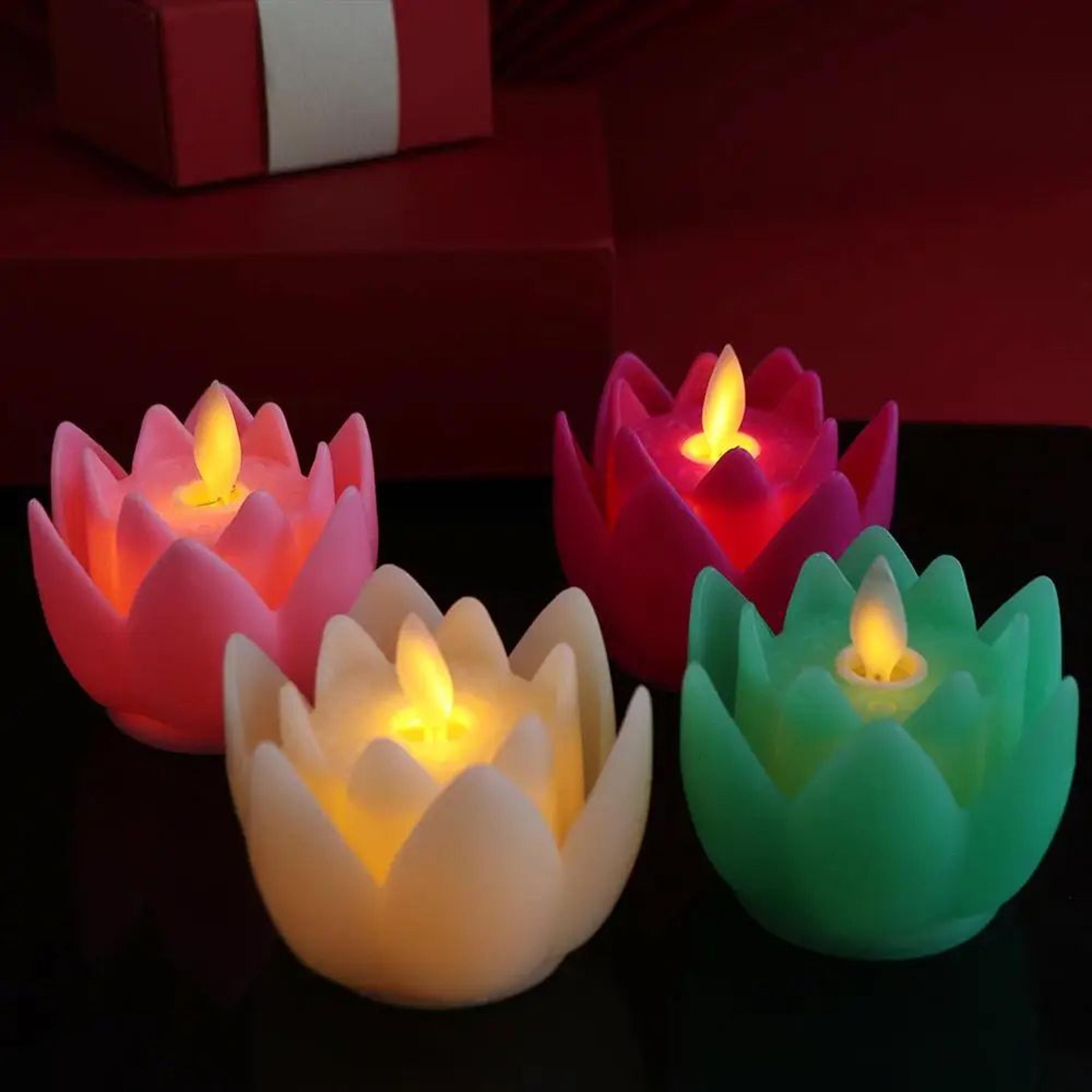 colorful led lotus flower night light –flameless flickering tea light lamp for home decor, meditation & party decoration