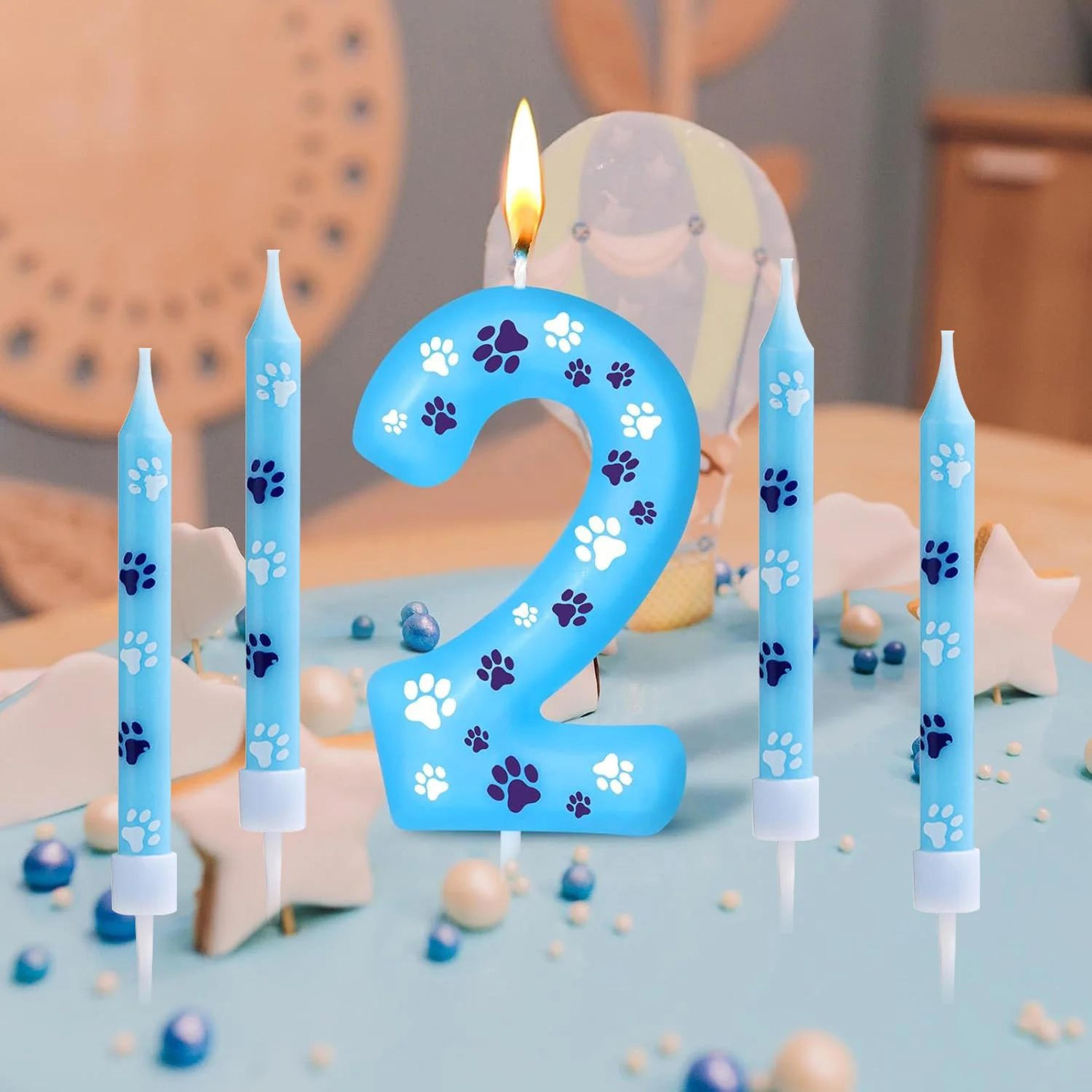 0–9 blue & white dog paw birthday number candle – cute cake topper decoration for puppy birthday parties