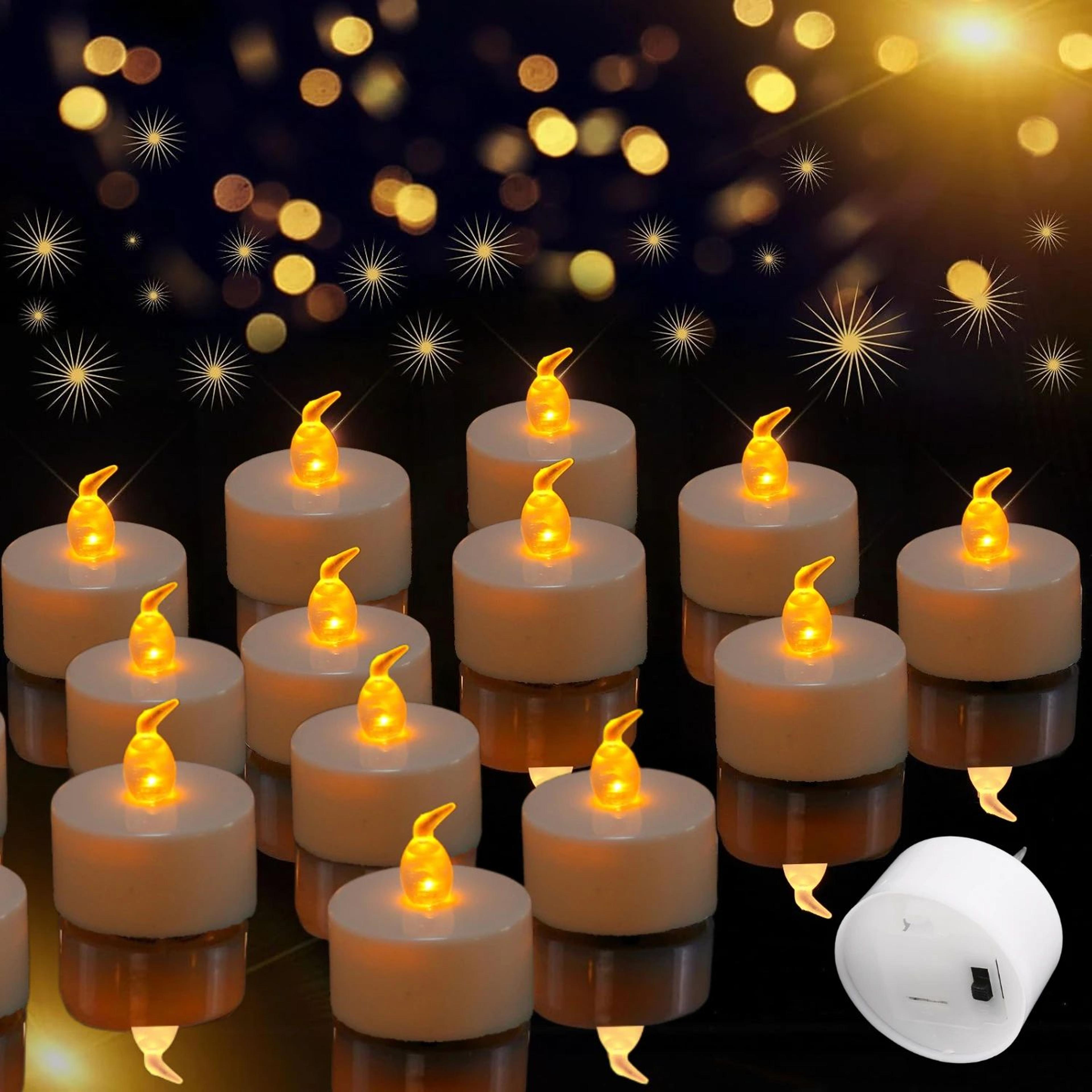 led flameless tea light candles battery powered warm white & yellow – flickering decorative candles for weddings & home