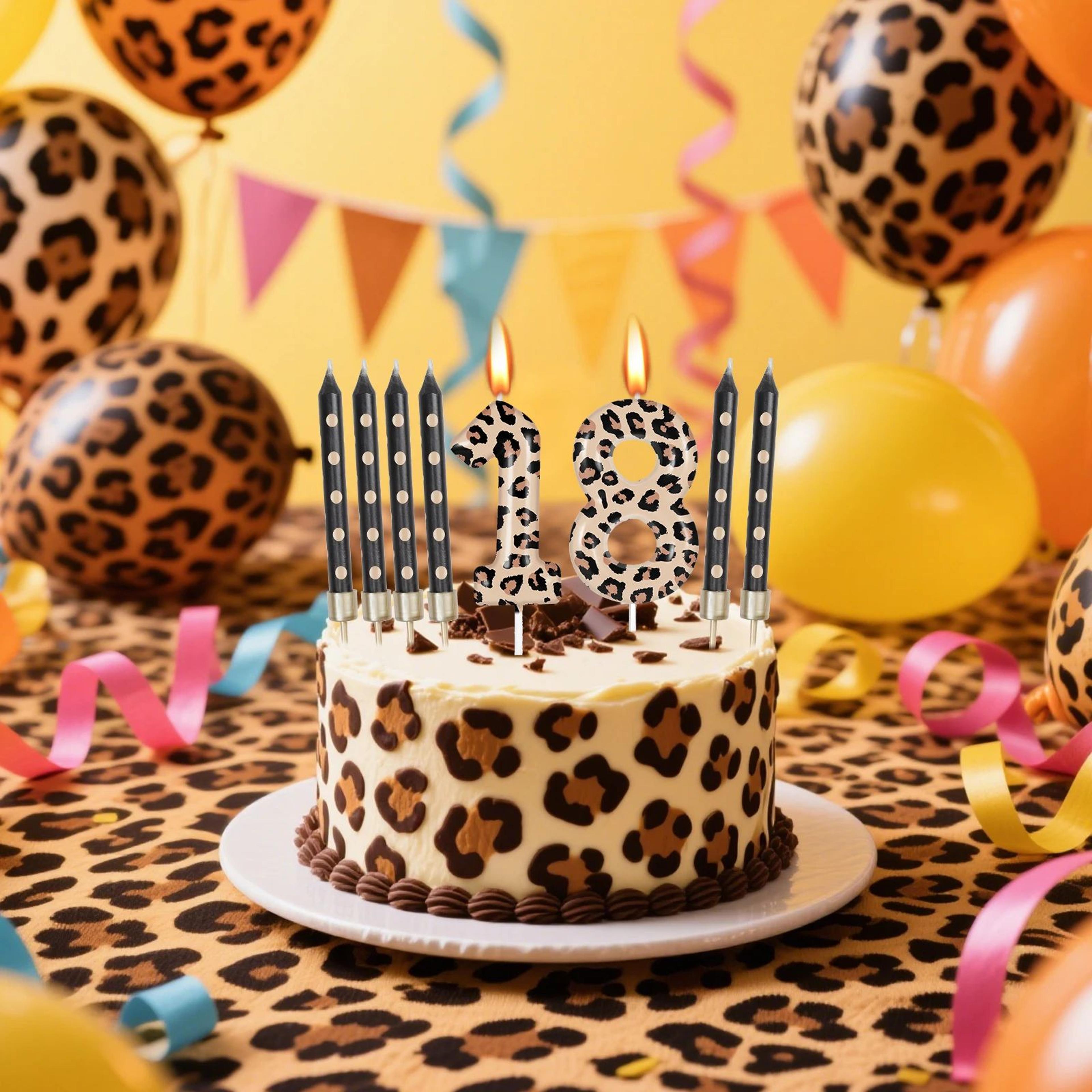 number 18 leopard print birthday candle – cheetah cake topper decoration for 18th birthday party supplies