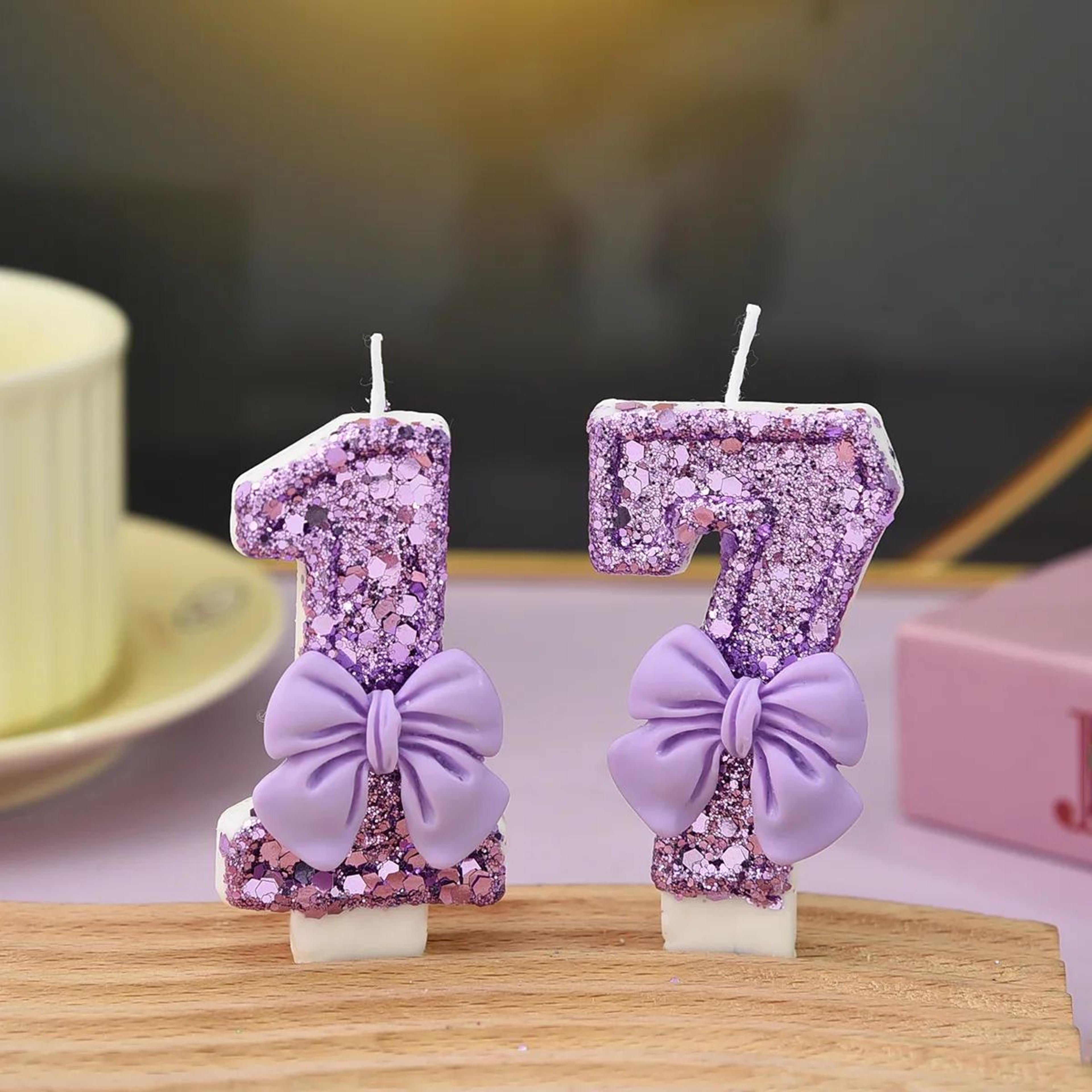 dream purple bow digital birthday candle – creative number cake candle for birthday party decorations