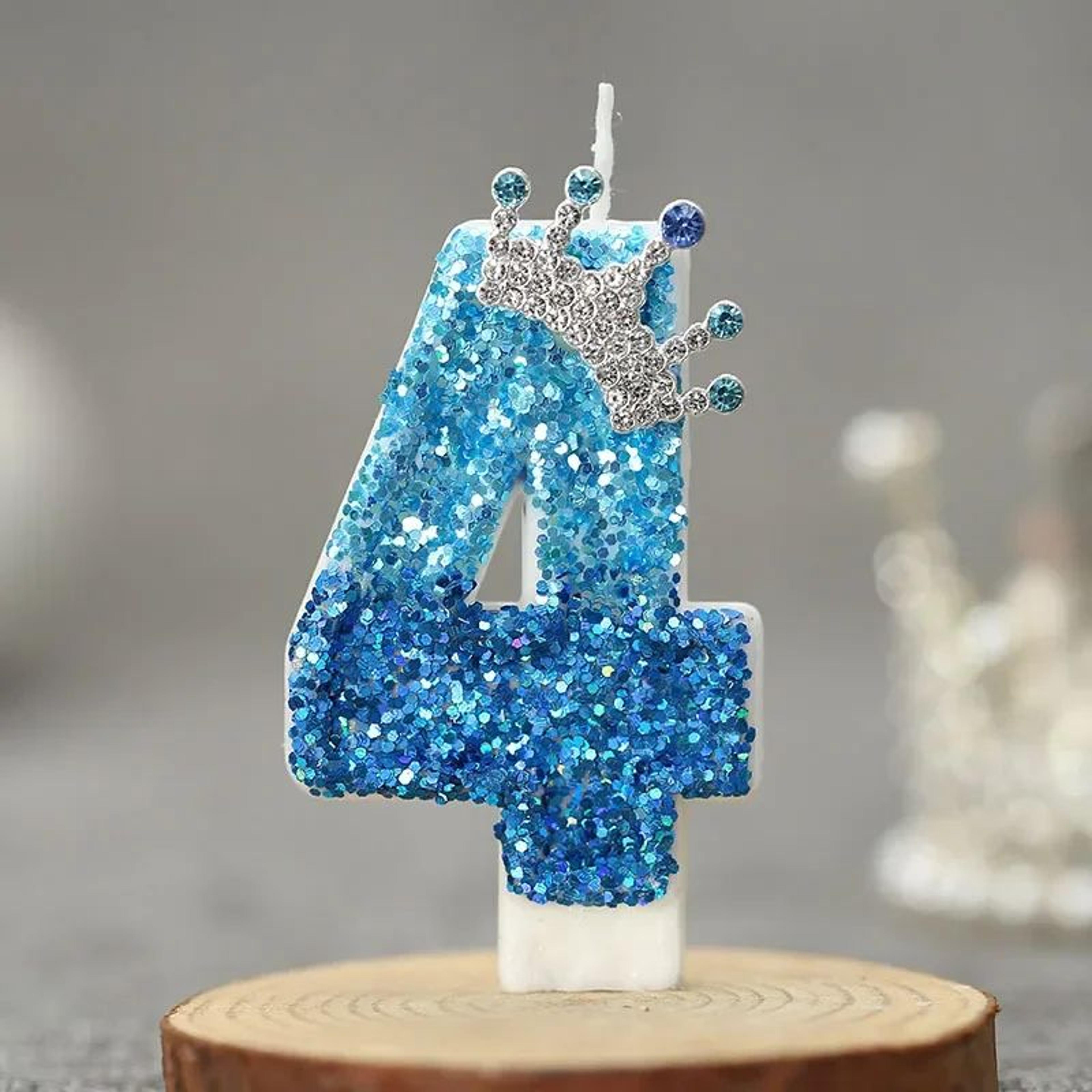 princess number birthday cake candle with blue crown – glitter number party candle for kids birthday cake decoration