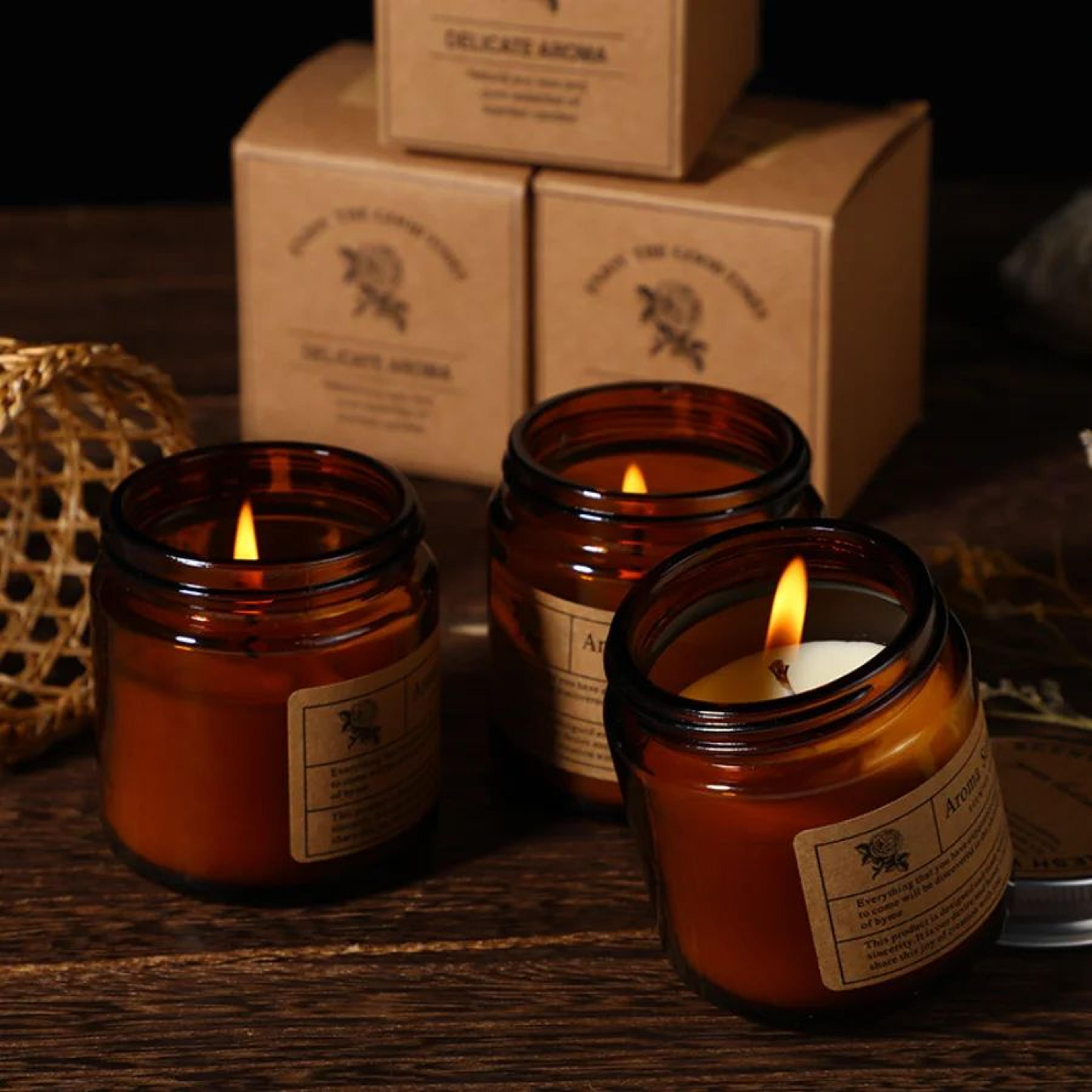 brown glass aromatherapy soy wax scented candle – smokeless candle for home decor, relaxation & gift giving