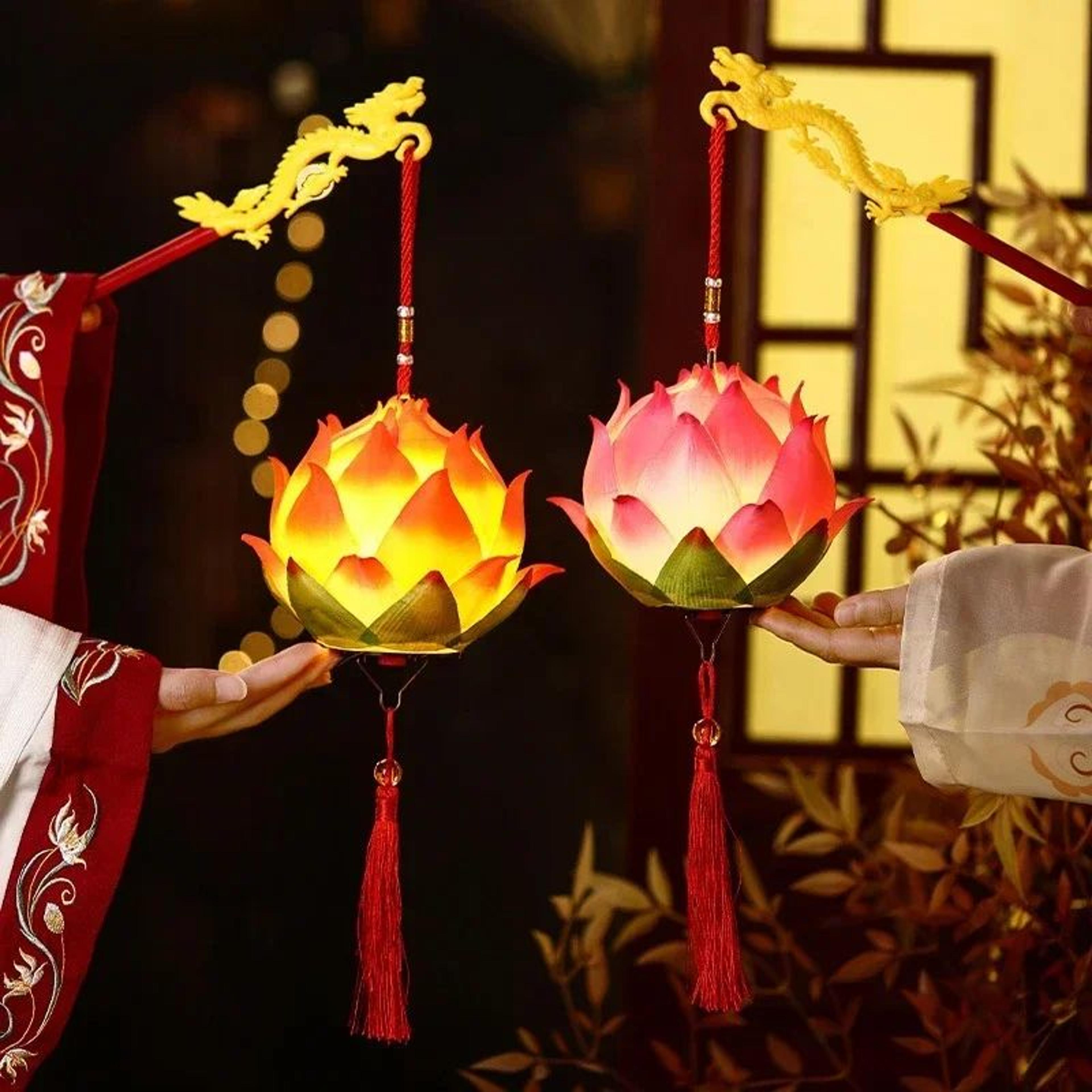 2024 diy led lotus lantern with handle – battery operated handheld mid-autumn festival & chinese new year decoration