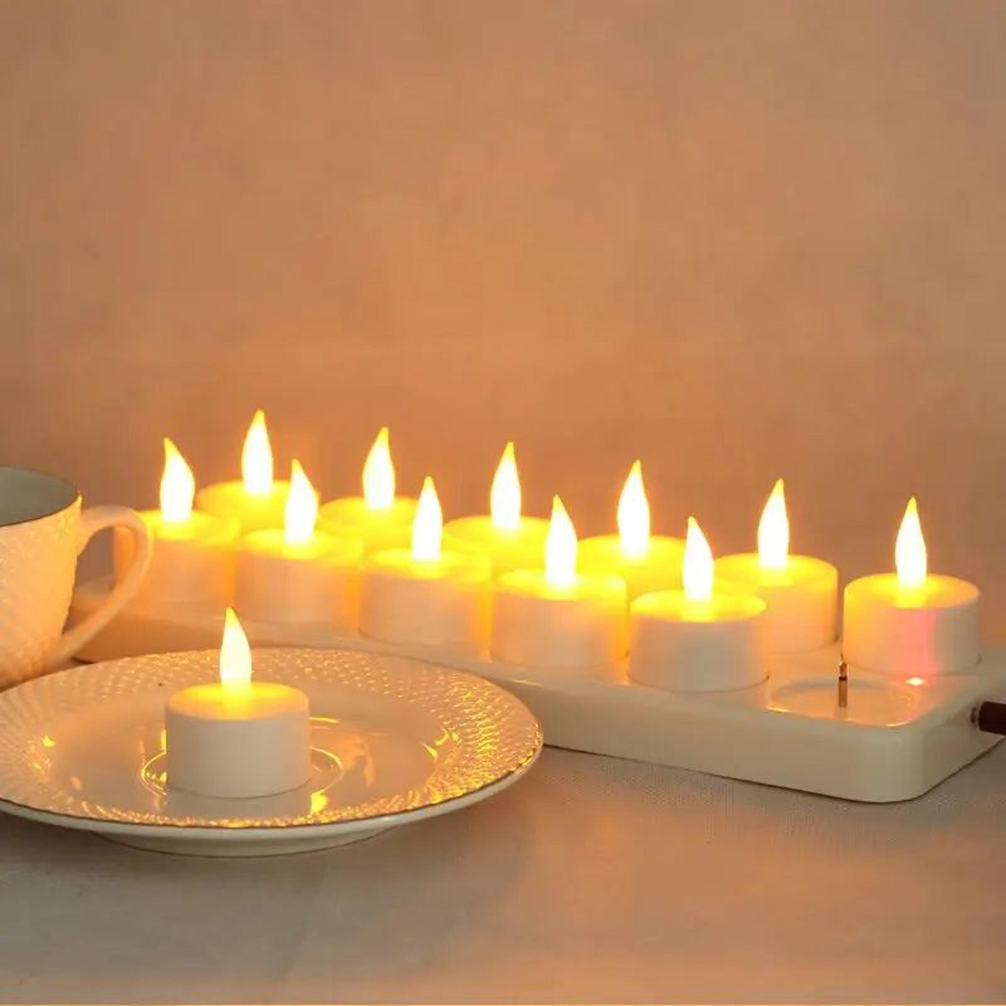 12pcs rechargeable flameless led tea light candles with charging dock – flickering electric candles for home & events