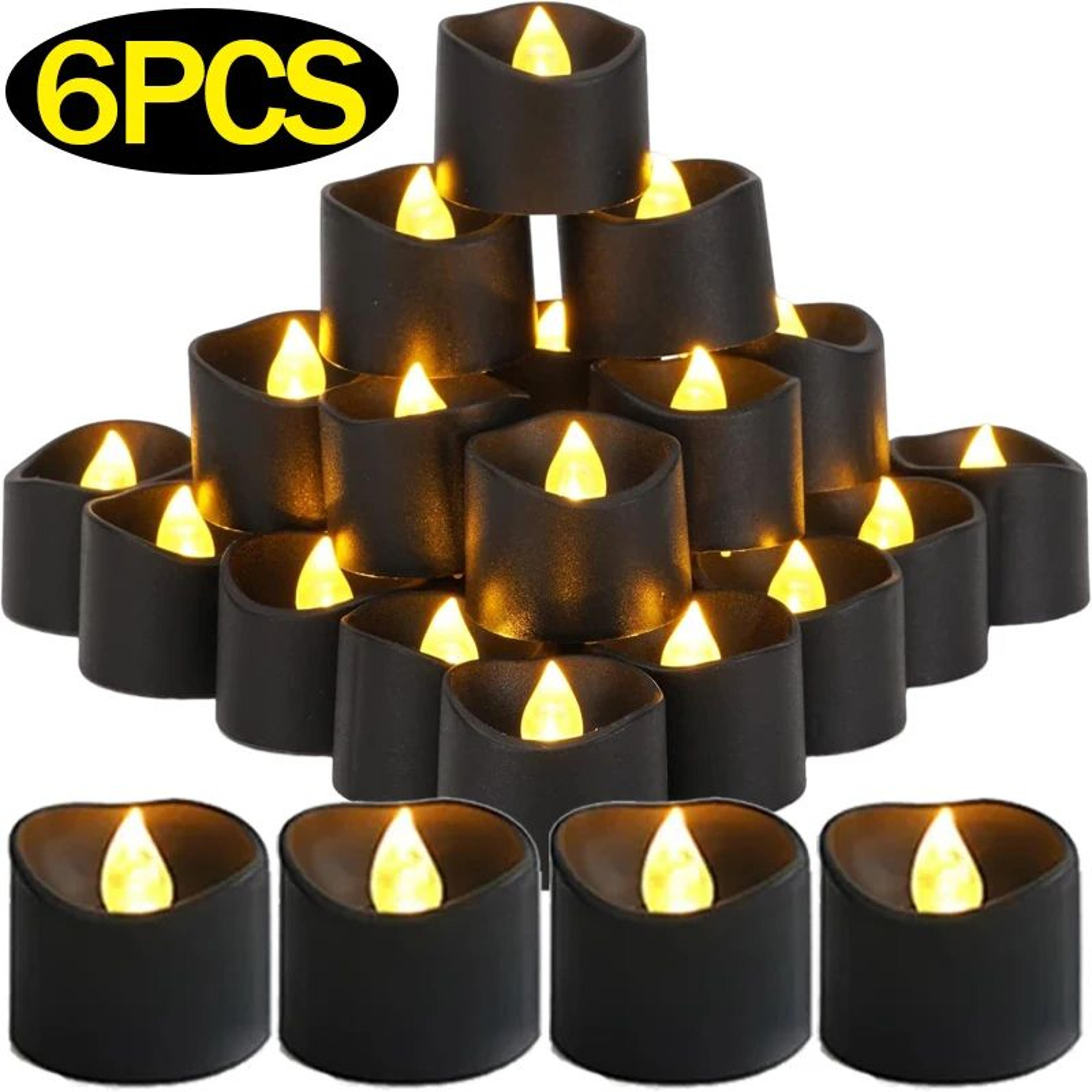 black flameless led tea light candles battery operated – flickering warm white fake candle lights for halloween & decor