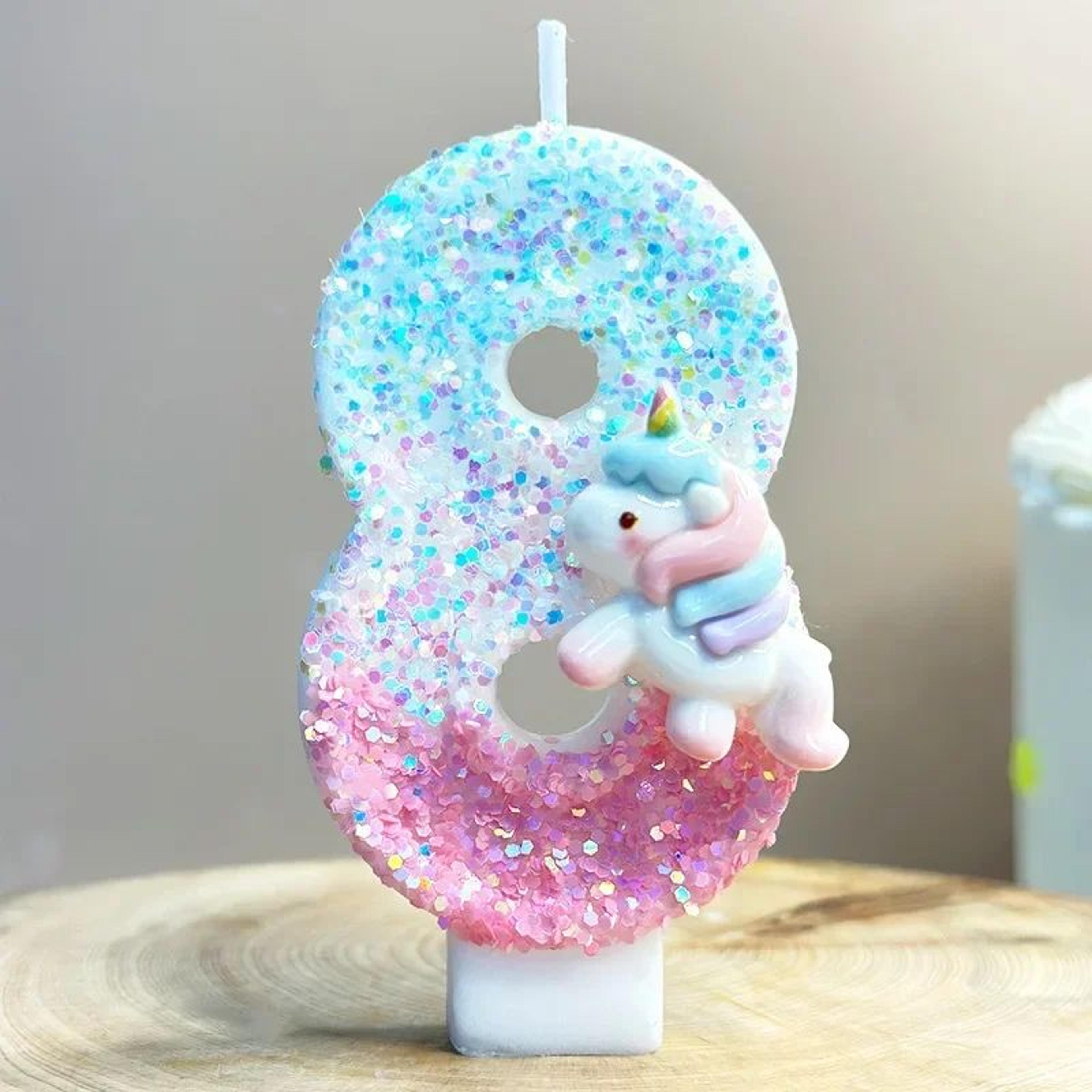 unicorn number birthday cake candles 0-9 – pink blue cartoon cake topper candle for birthday party decorations