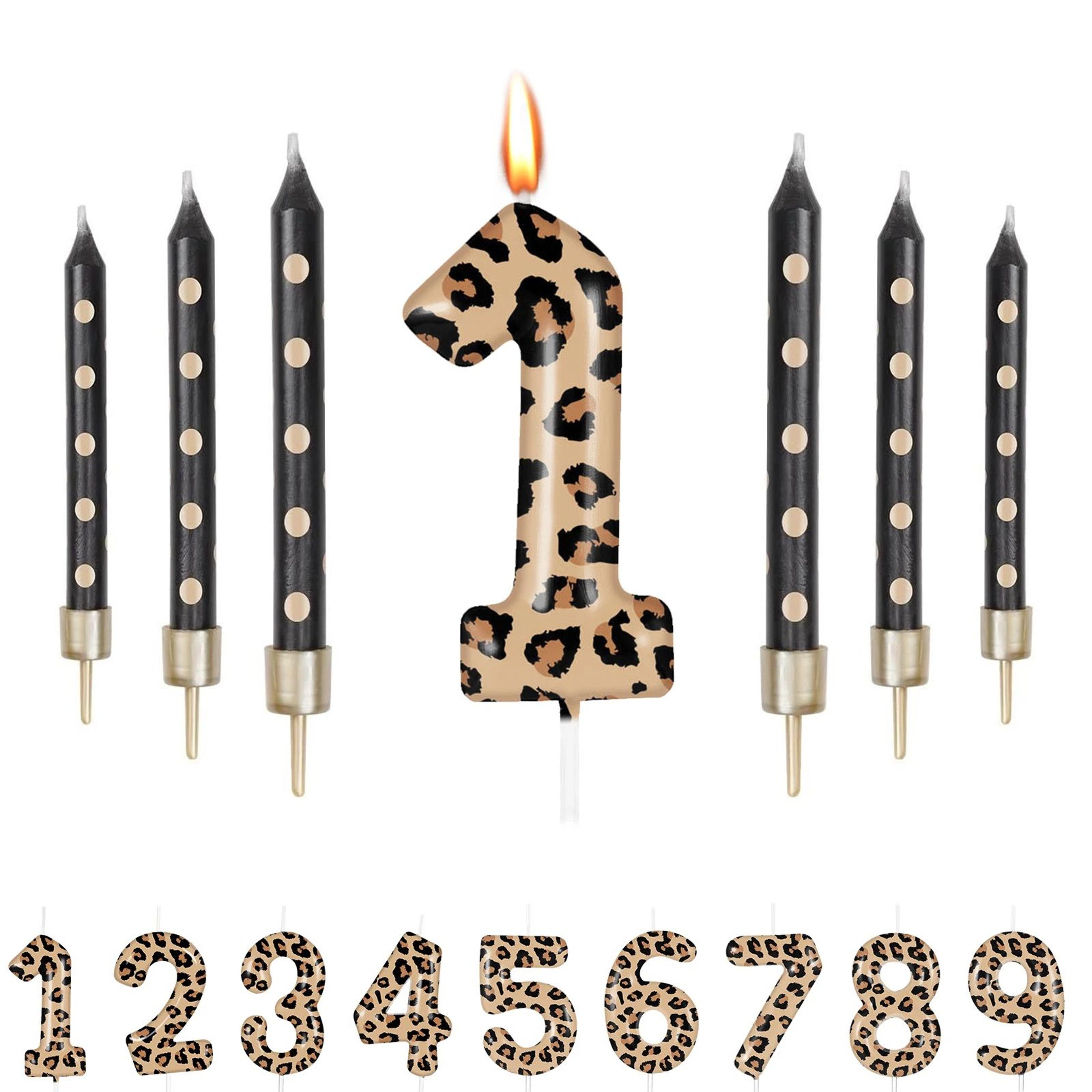 7pcs leopard print number birthday candle set 0–9 – cheetah animal print cake candles for birthday party decorations