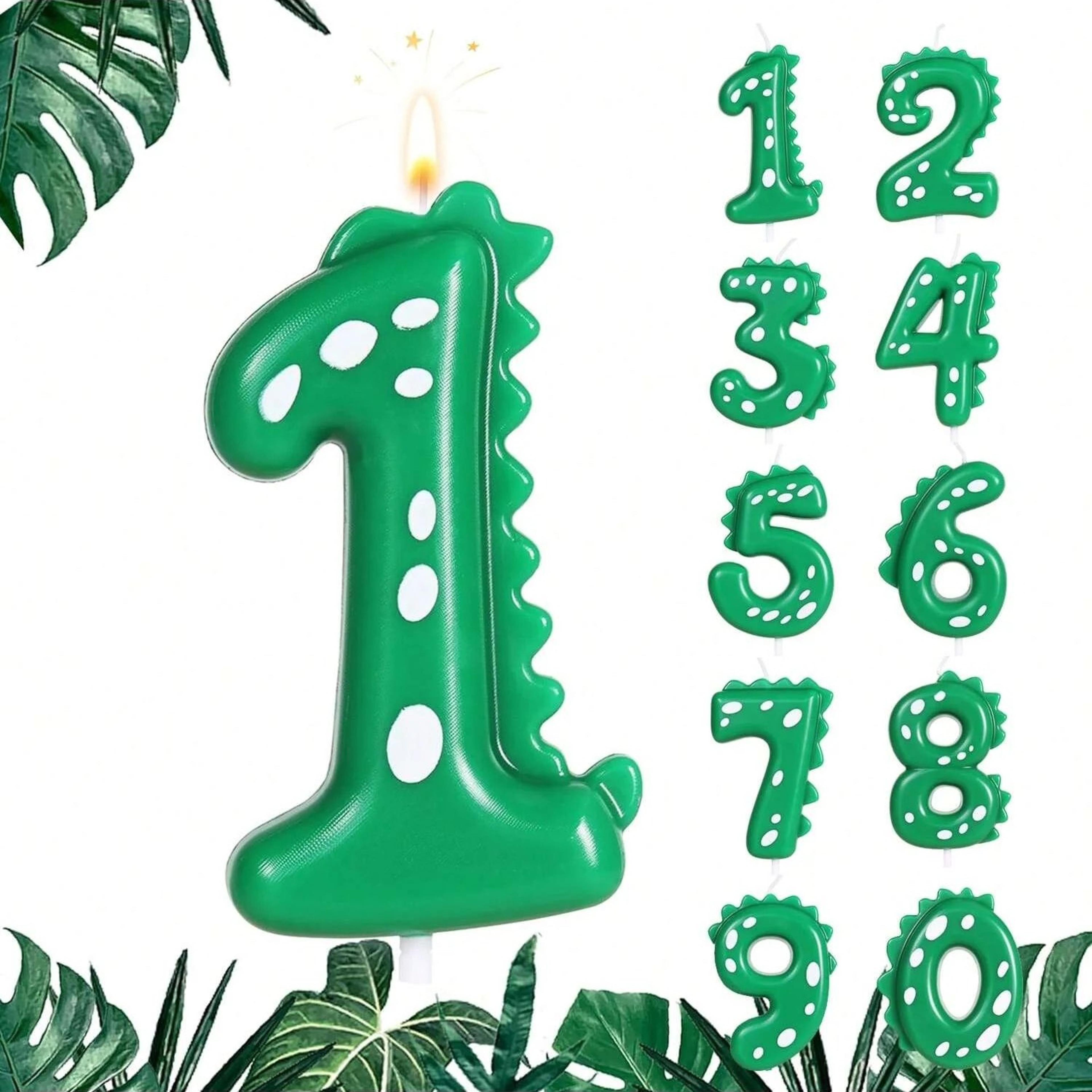0–9 green dinosaur number birthday candle – cute dinosaur cake topper for kids birthday party decorations