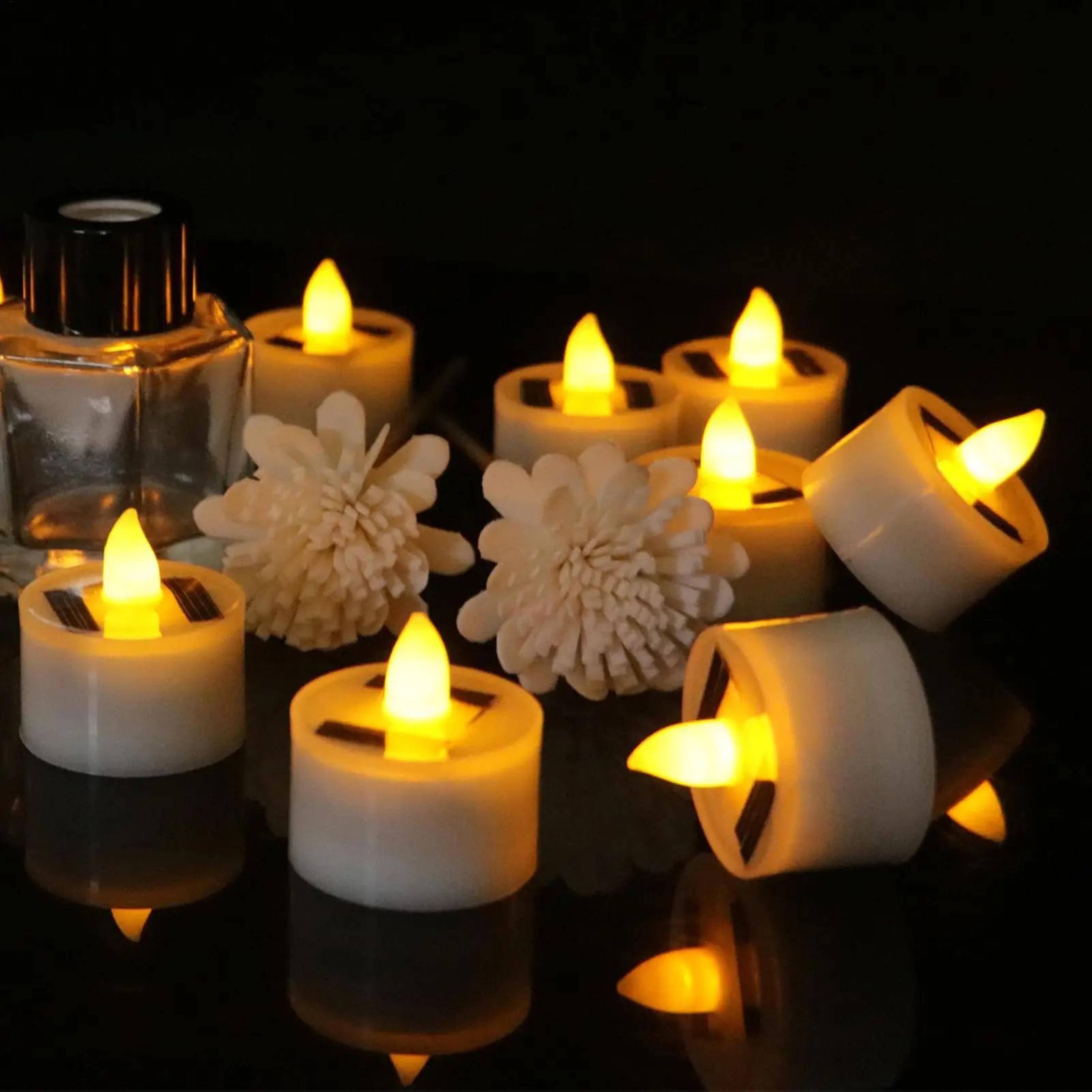solar led flameless tea light candles waterproof flickering lights – auto dusk to dawn outdoor & indoor candle decor