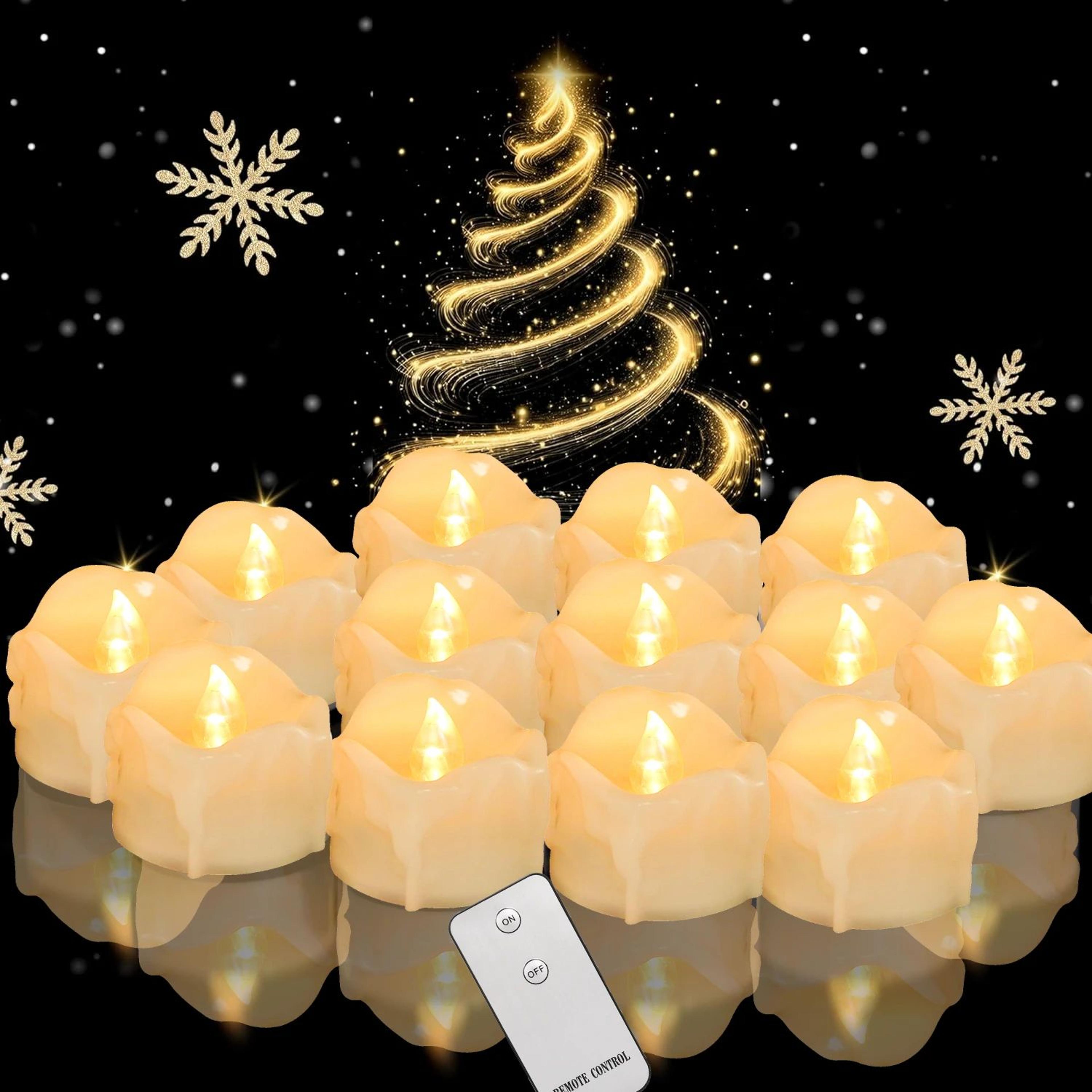 drip wax led tea light flameless candles with remote or auto timer – battery operated flickering led candles for home