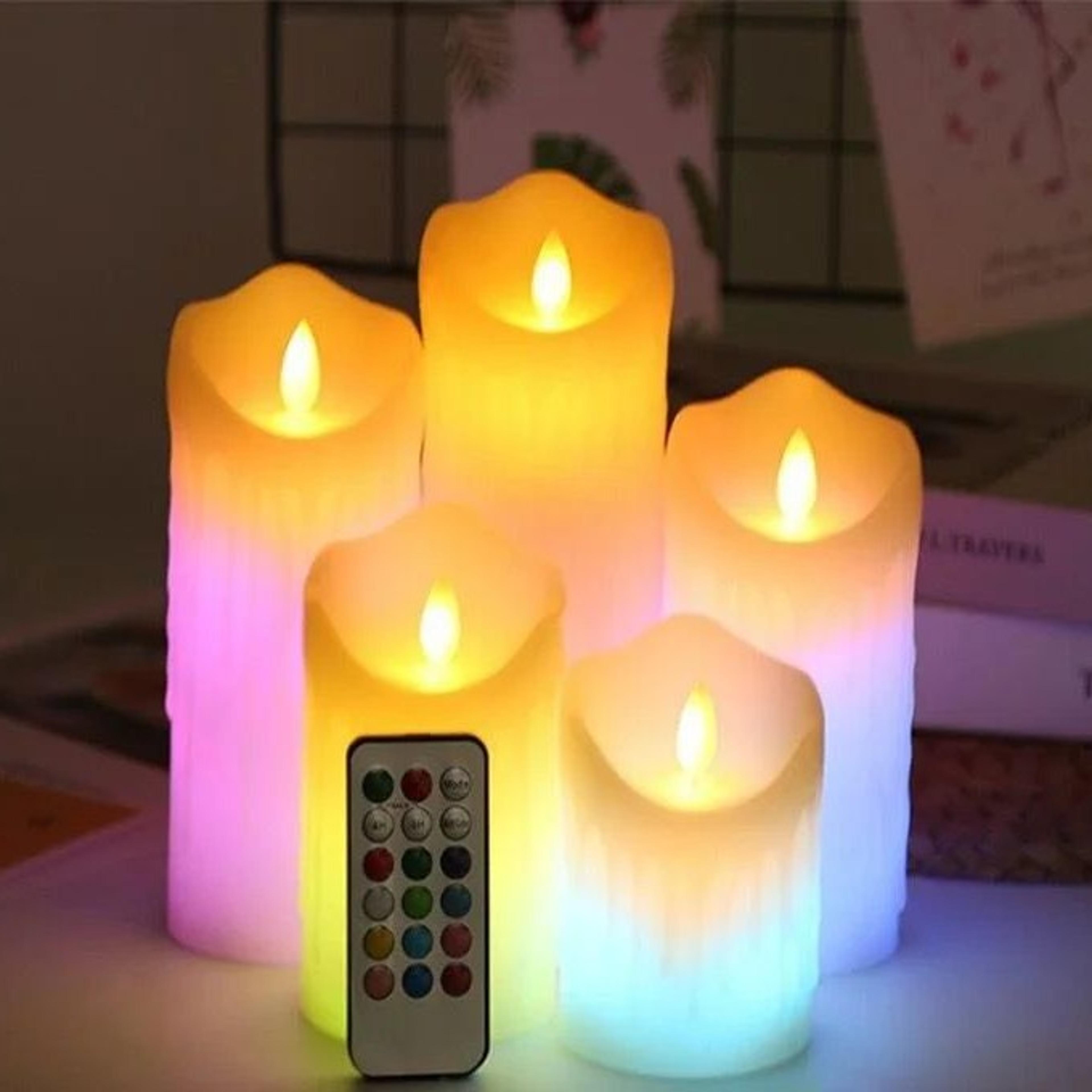 usb rechargeable or battery operated flameless led pillar candle with moving wick & remote – real wax rgb decorative