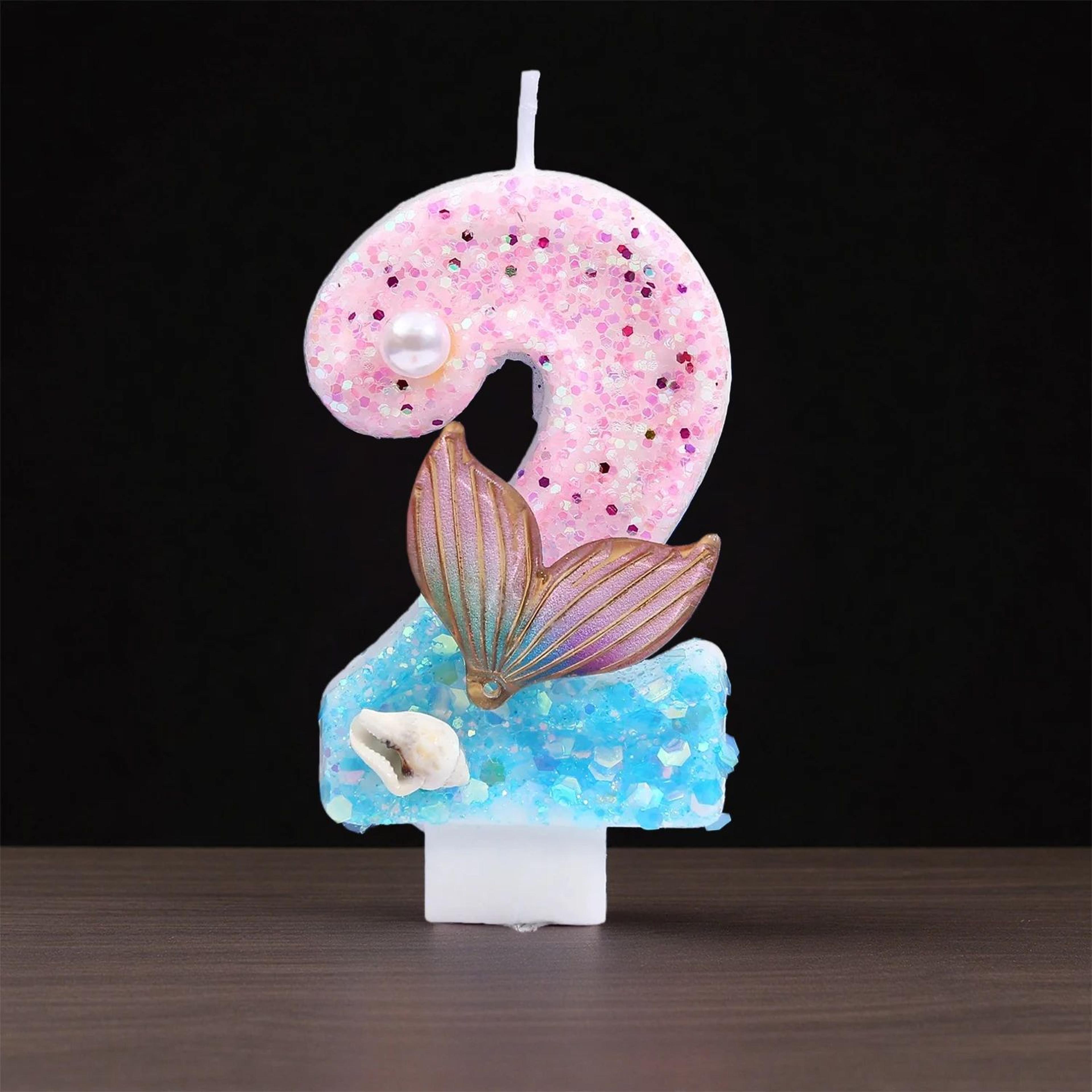 digital birthday candles 0–9 pink & blue gradient mermaid tail shell design – creative cake topper for diy party decor
