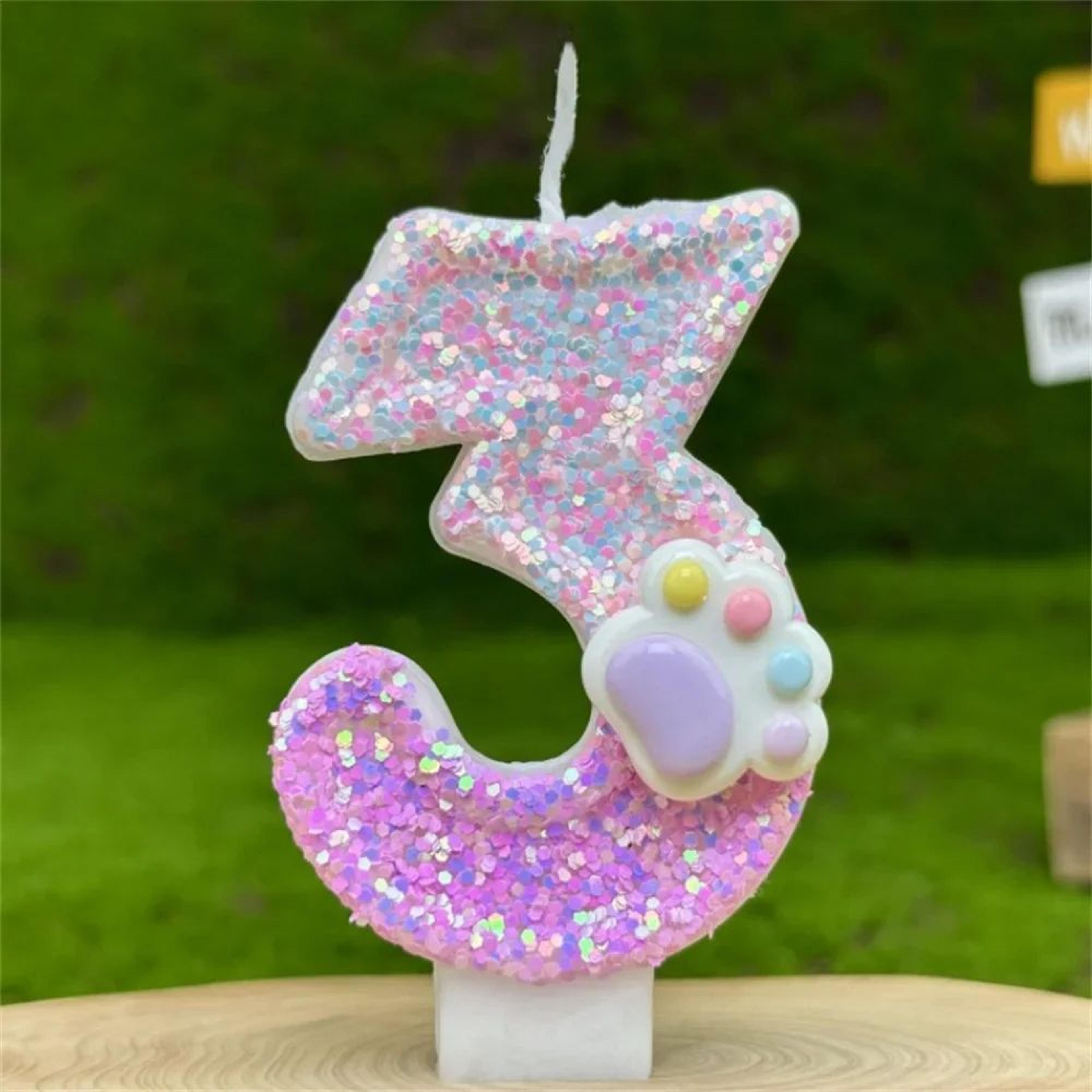 3d glitter pink claw number birthday candle – number cake topper for birthday party cake decorations