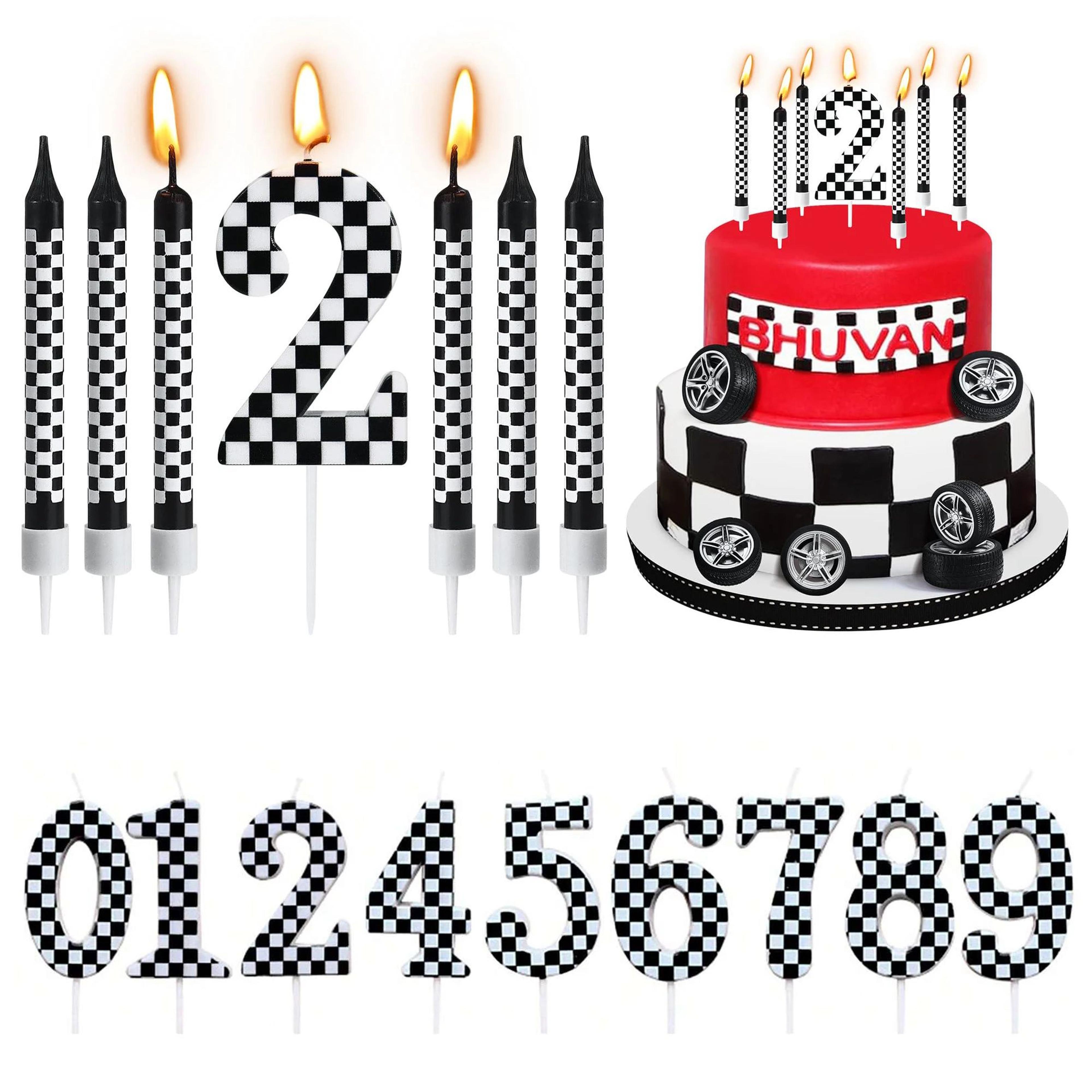7pcs racing cars birthday candle set – checkered number cake candles for kids race car party decorations
