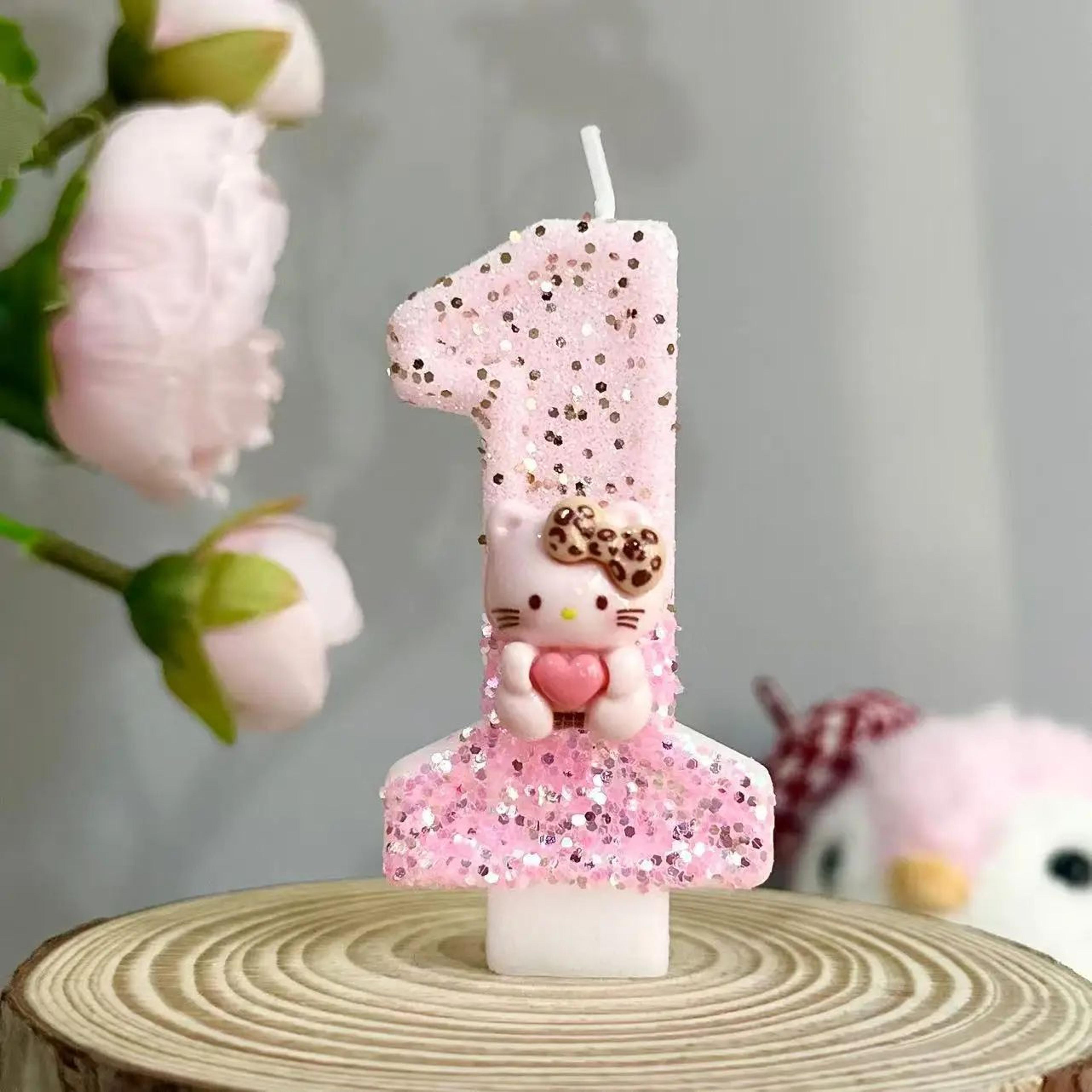 cute cartoon kt pink number birthday candle – digital cake topper for kids birthday party & baby shower decorations