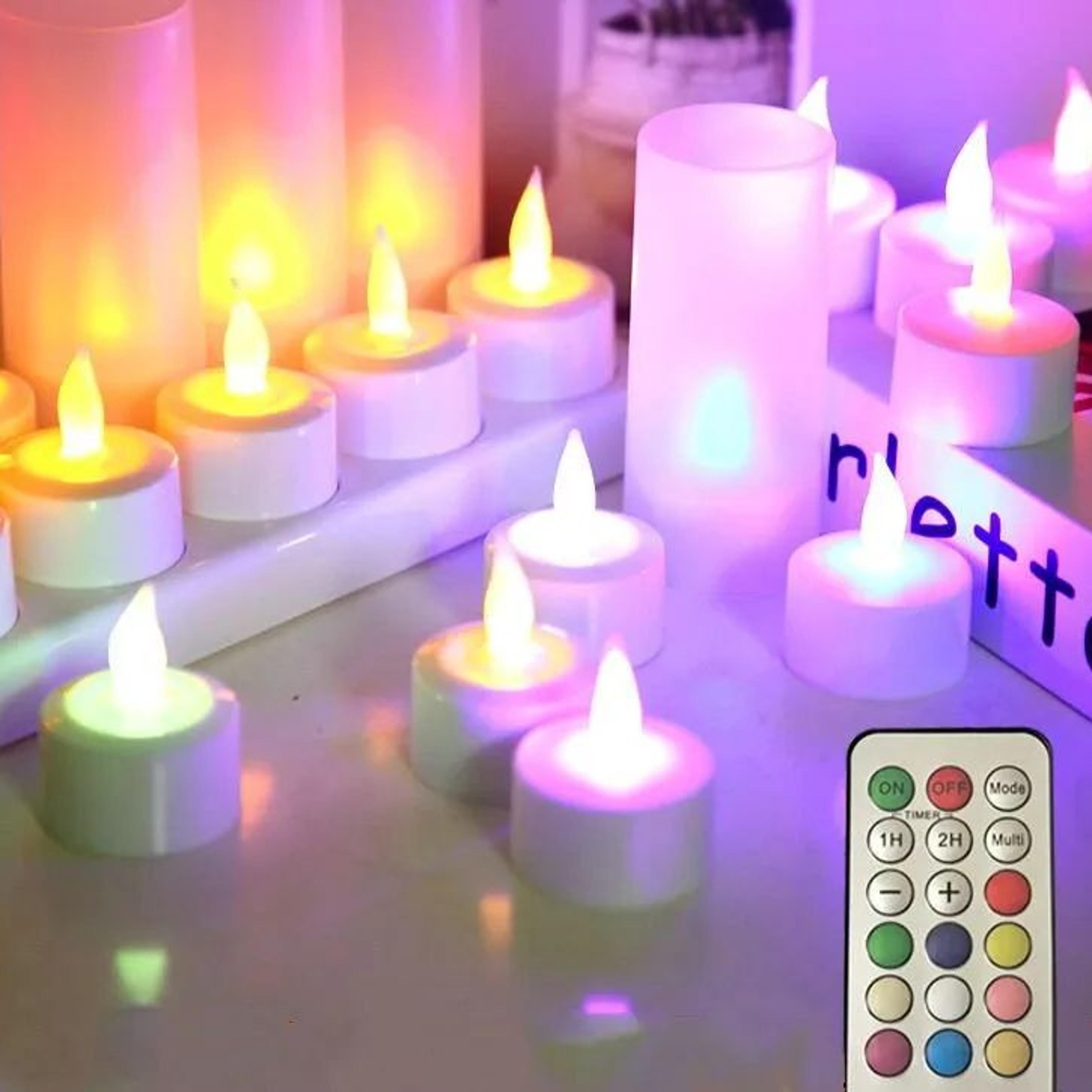 12pcs rechargeable flameless led tea light candles with remote control – rgb color changing timer candles set