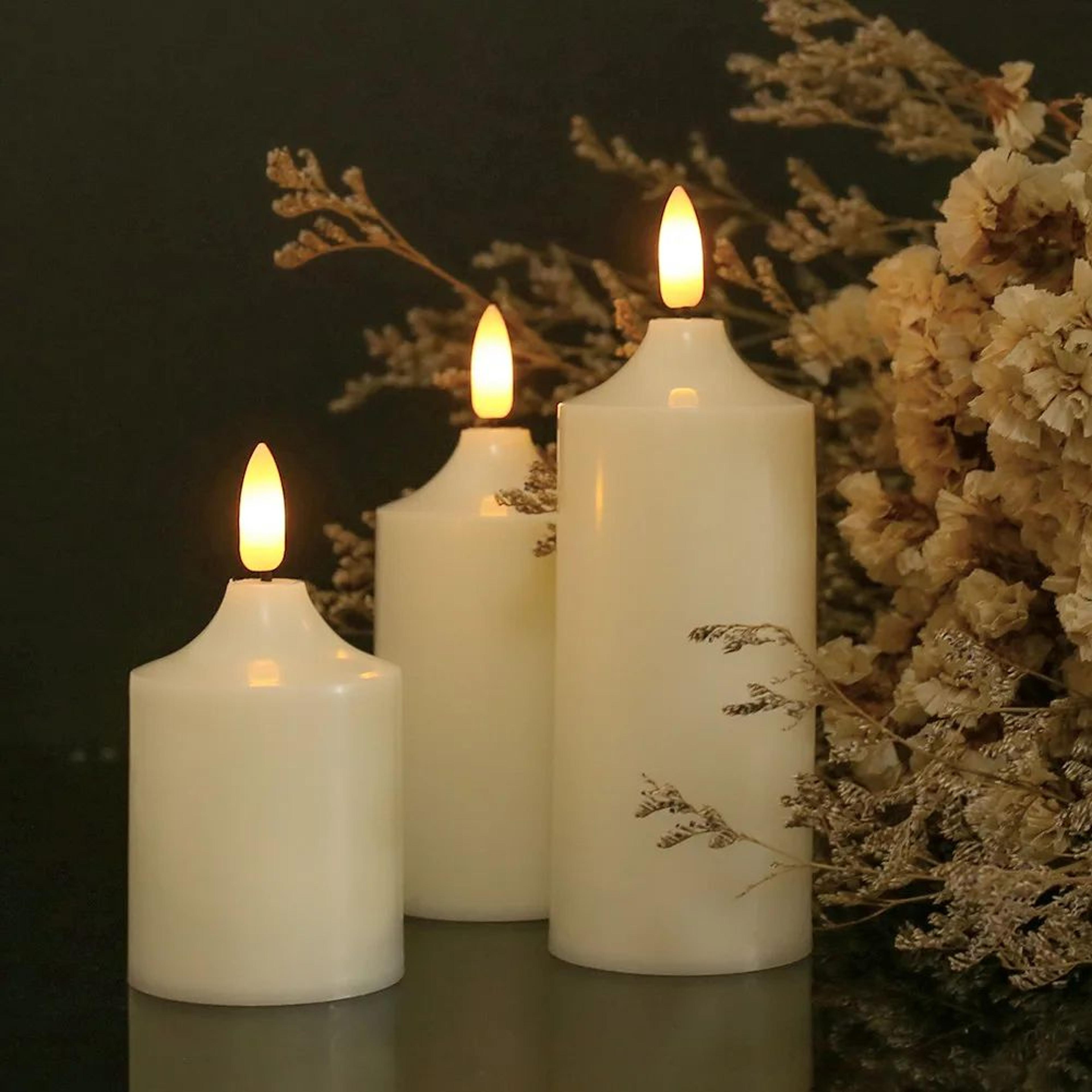 led candle set of 3 flameless led flickering candles with 10-key remote & timer – warm white battery operated decorative
