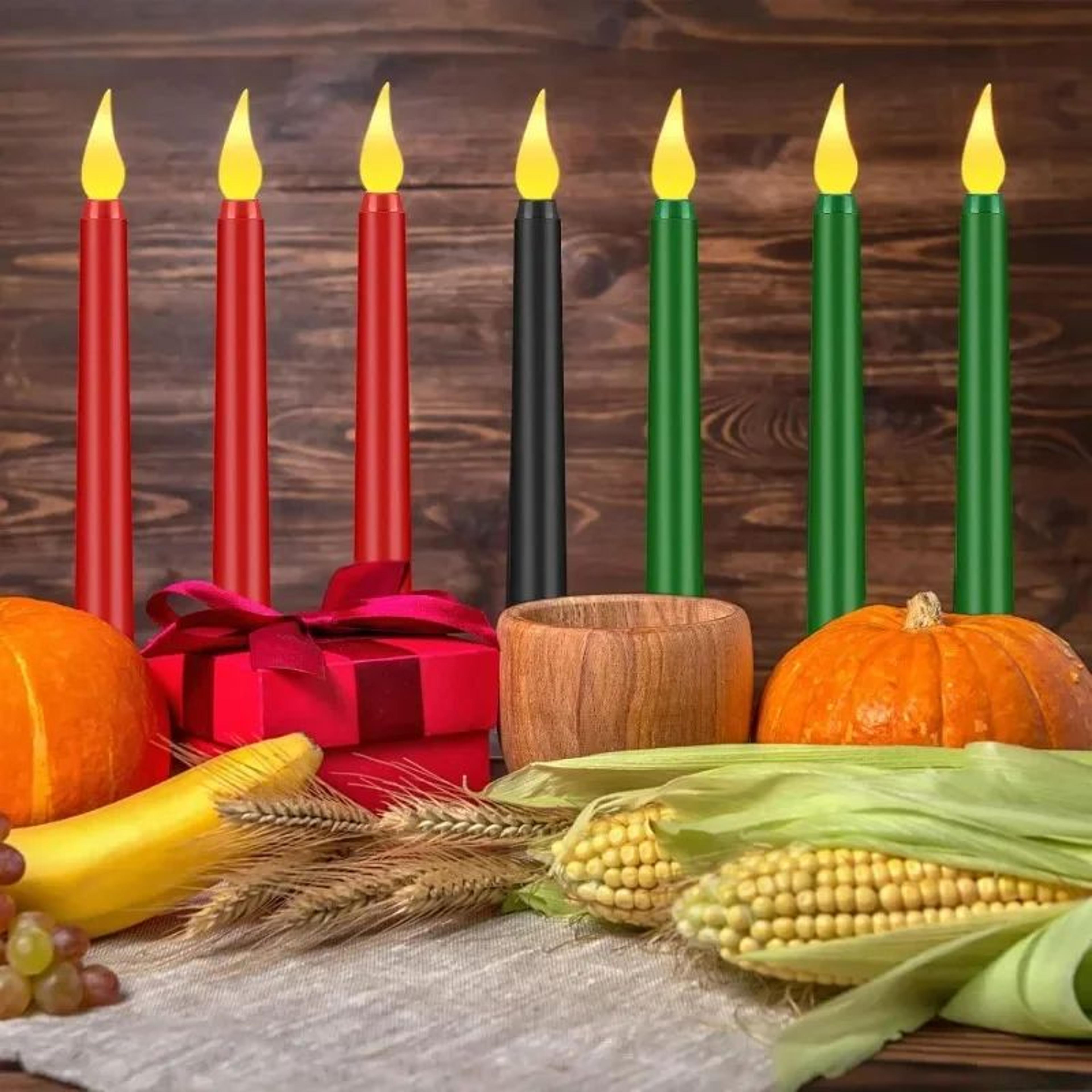 6pcs remote control kwanzaa led taper candles – flameless flickering candlesticks for holiday, church & home decor