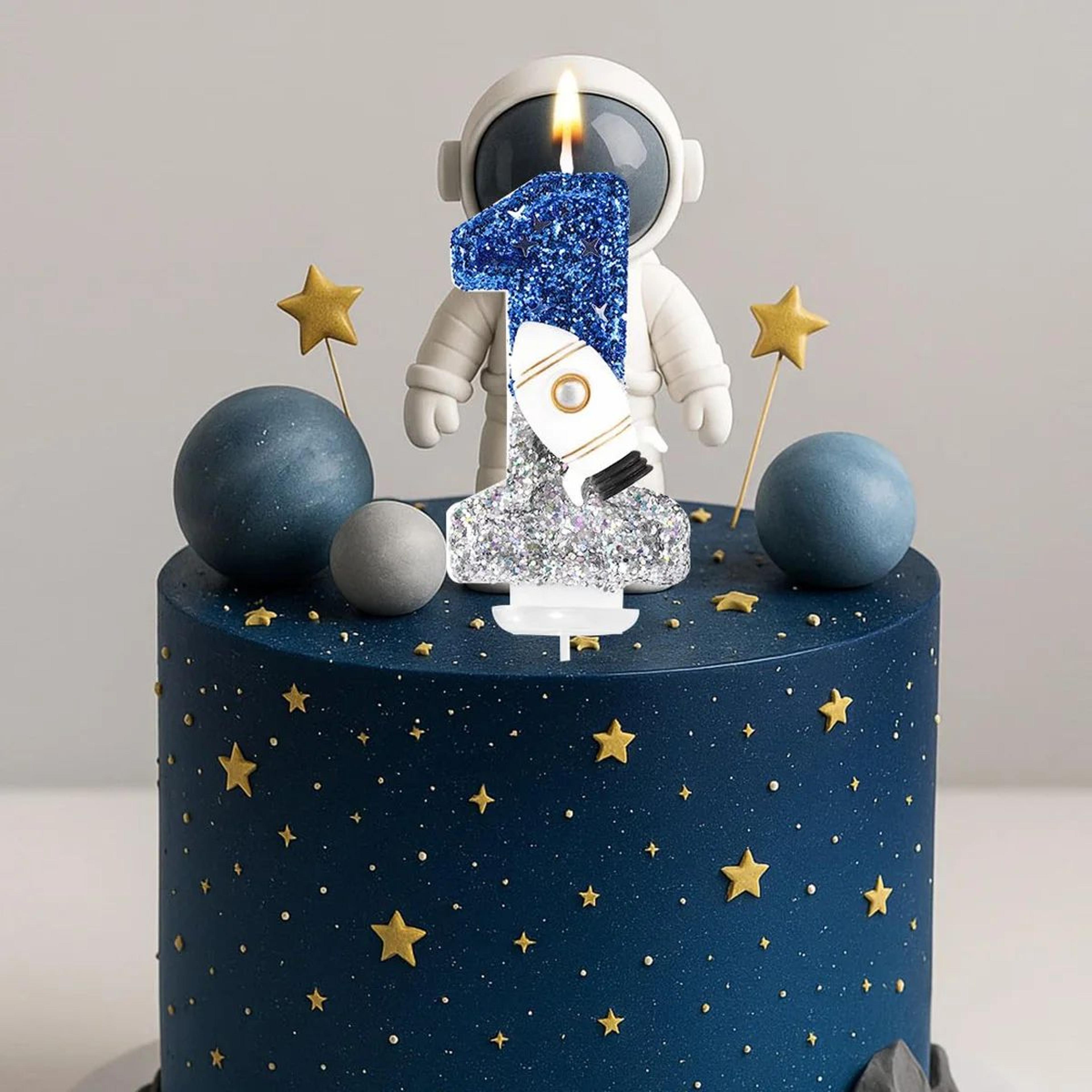0–9 spaceship astronaut sparkler number candle – universe birthday cake topper for boys party & anniversary decorations