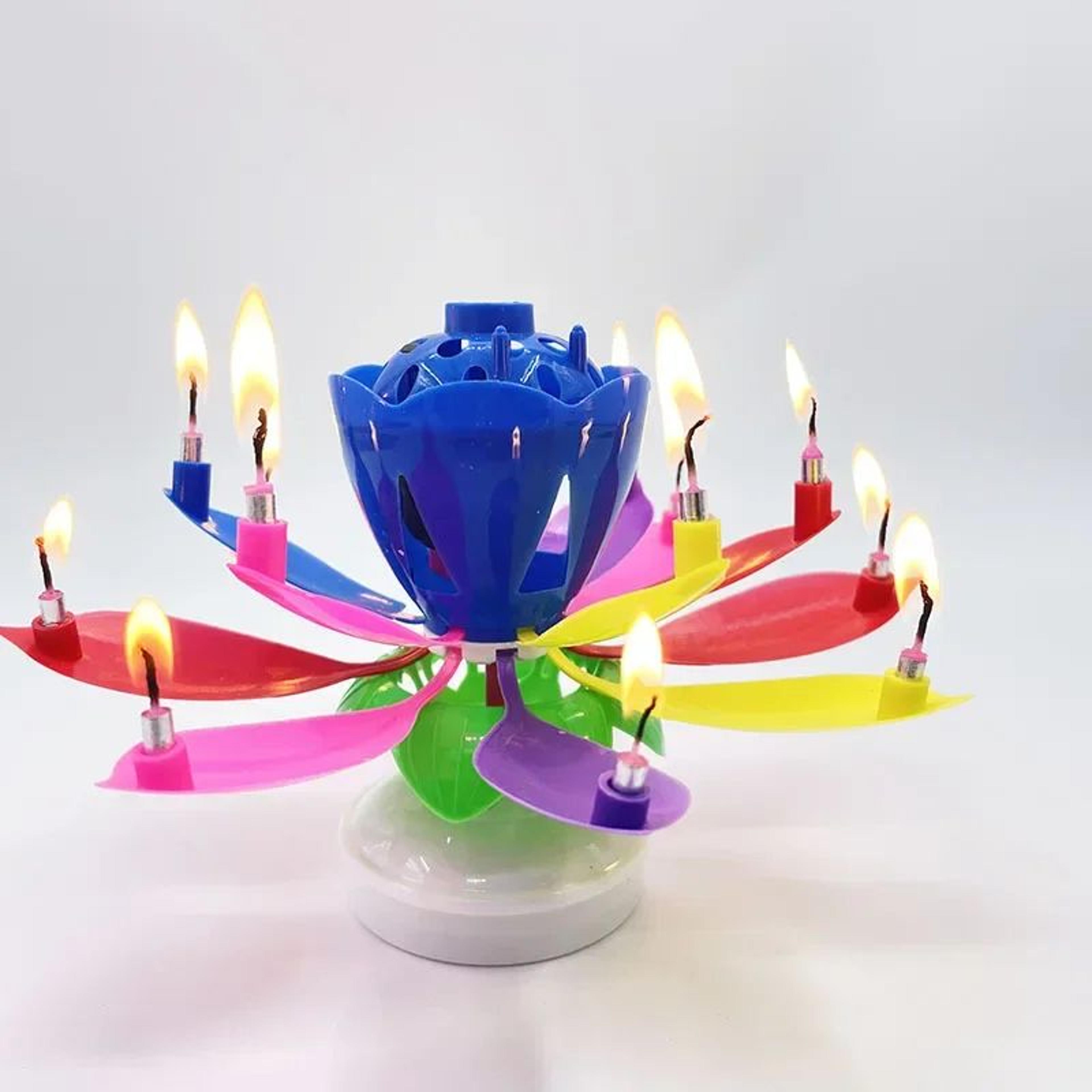 rotating musical lotus birthday candle with happy birthday song – double layer flower cake candle with sparkler effect