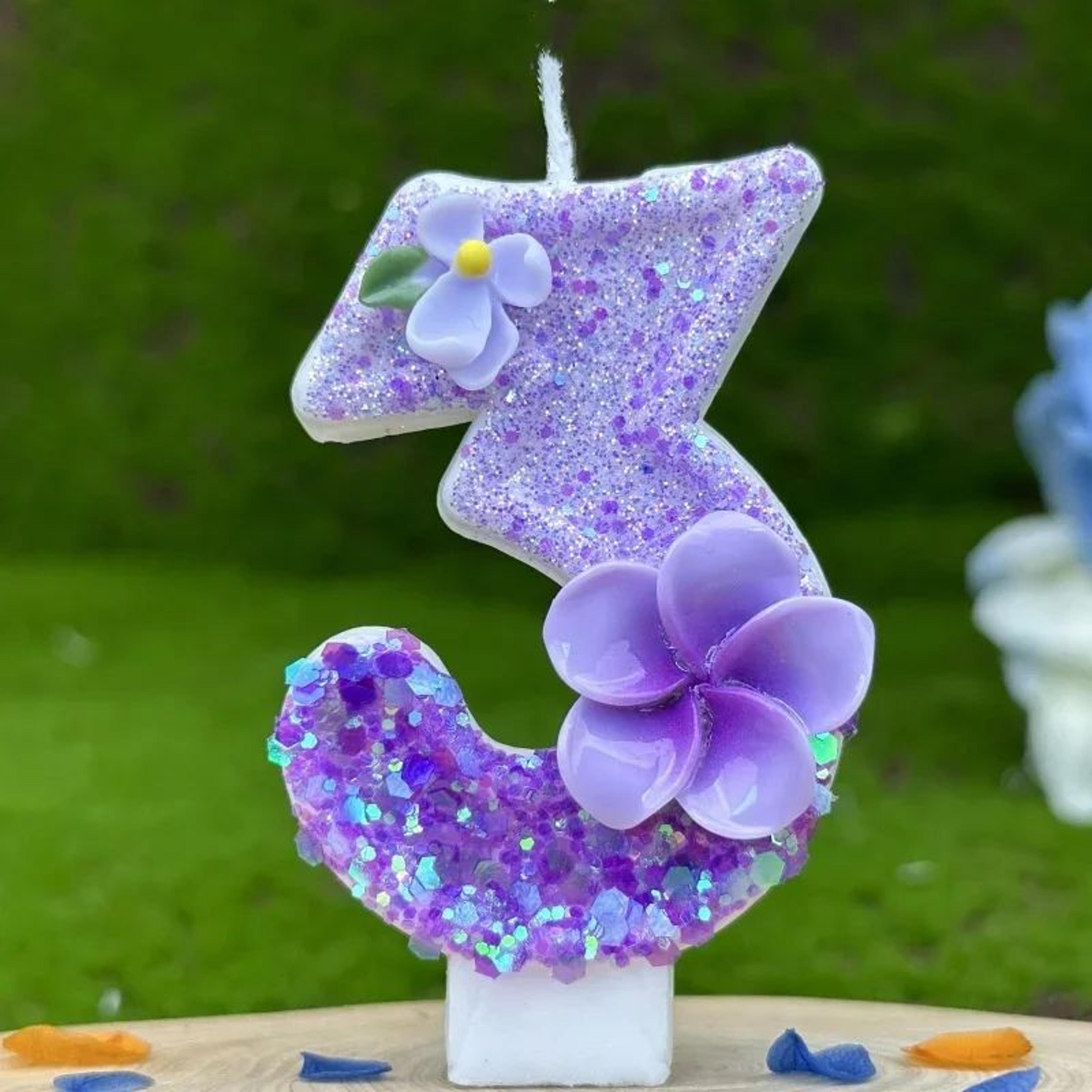 purple flower 0–9 number birthday cake candle – floral number cake topper for wedding, baby shower & party decorations