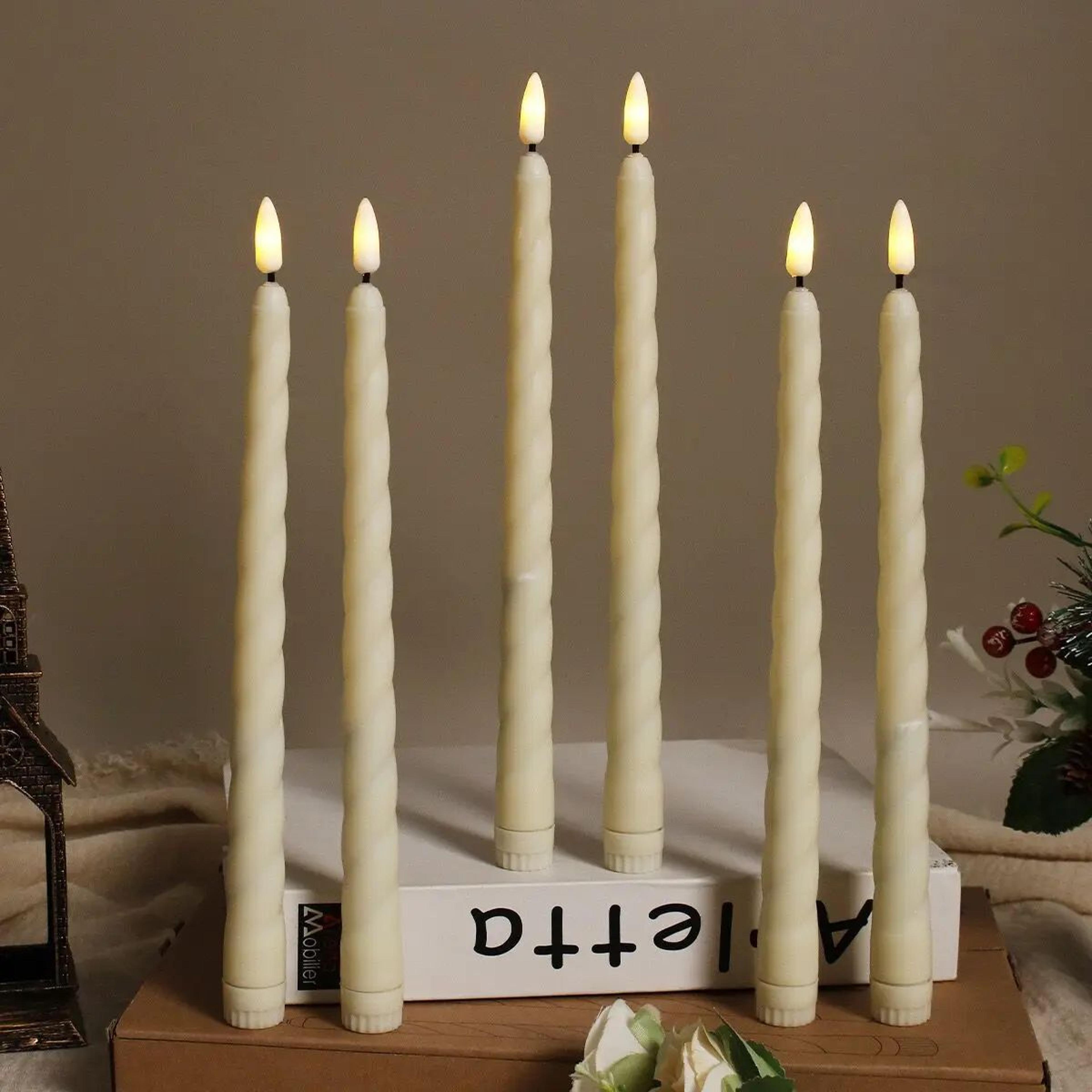 6pcs 11 in led flickering taper candles – battery operated flameless spiral candlesticks for weddings & home decor