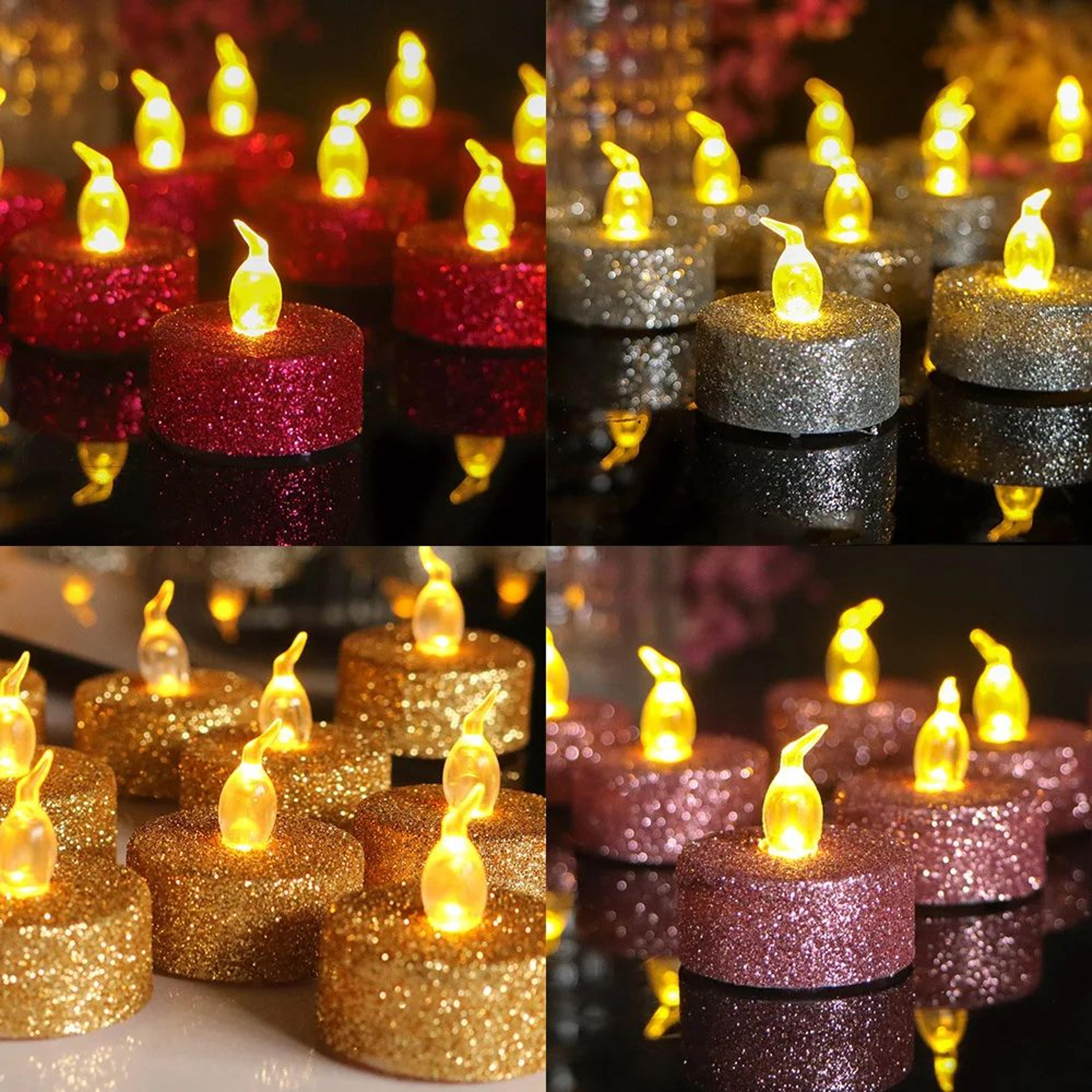 golden led flameless candles with batteries included – battery operated decorative tea lights for parties & christmas
