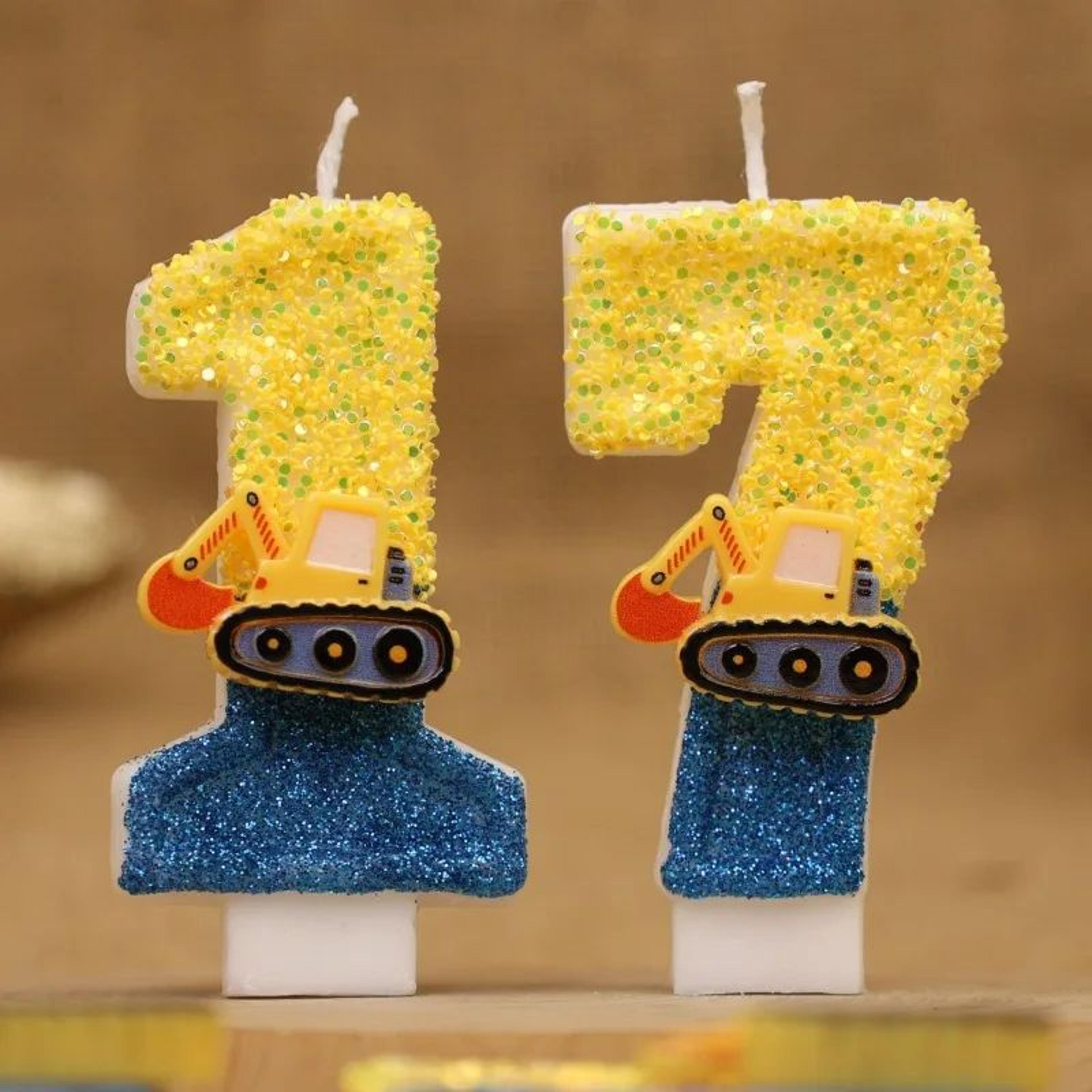 0–9 engineering vehicle number birthday candle – cute excavator construction cake topper for boys birthday party