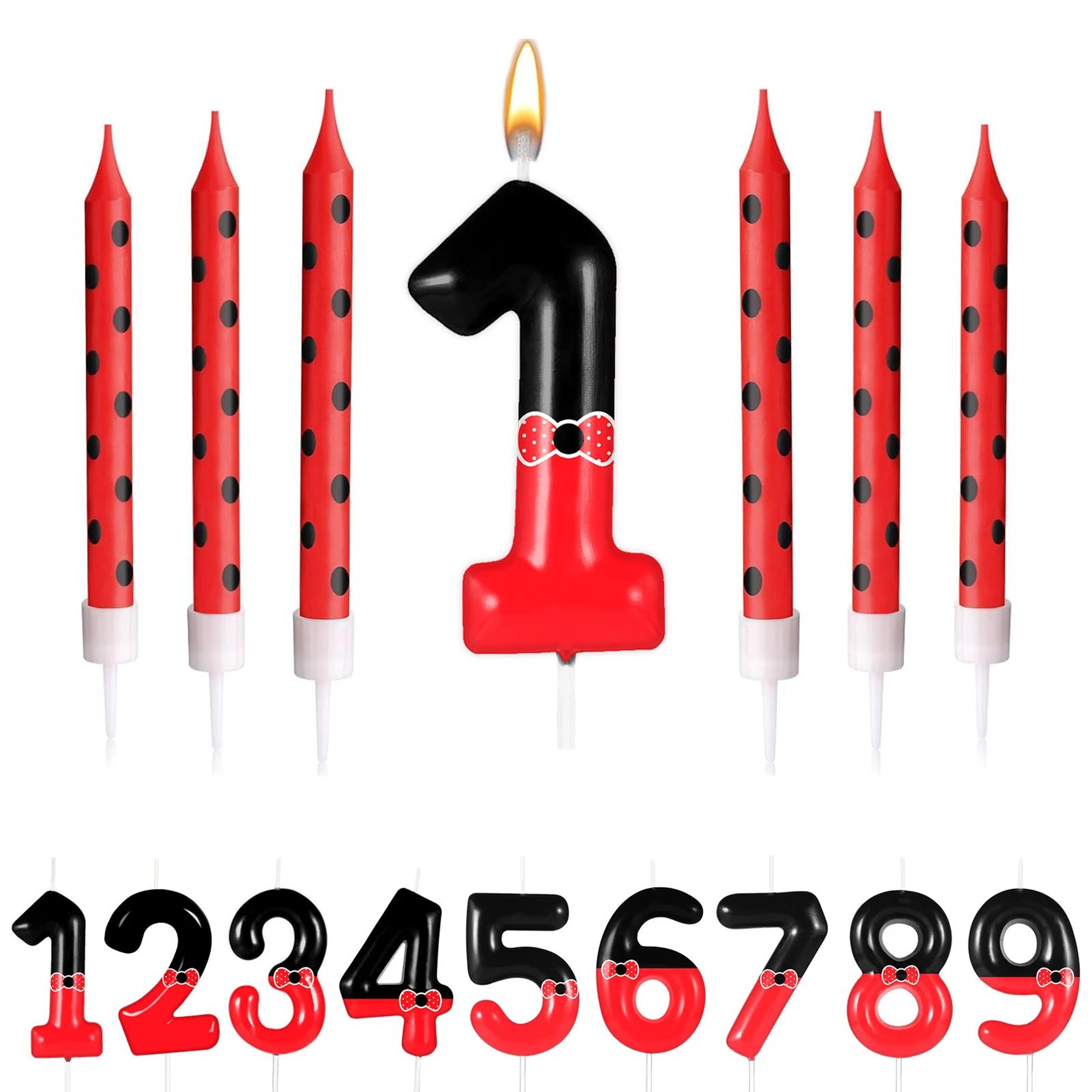 7pcs black & red mouse number birthday candles – cartoon cake decorations for boys & girls birthday party