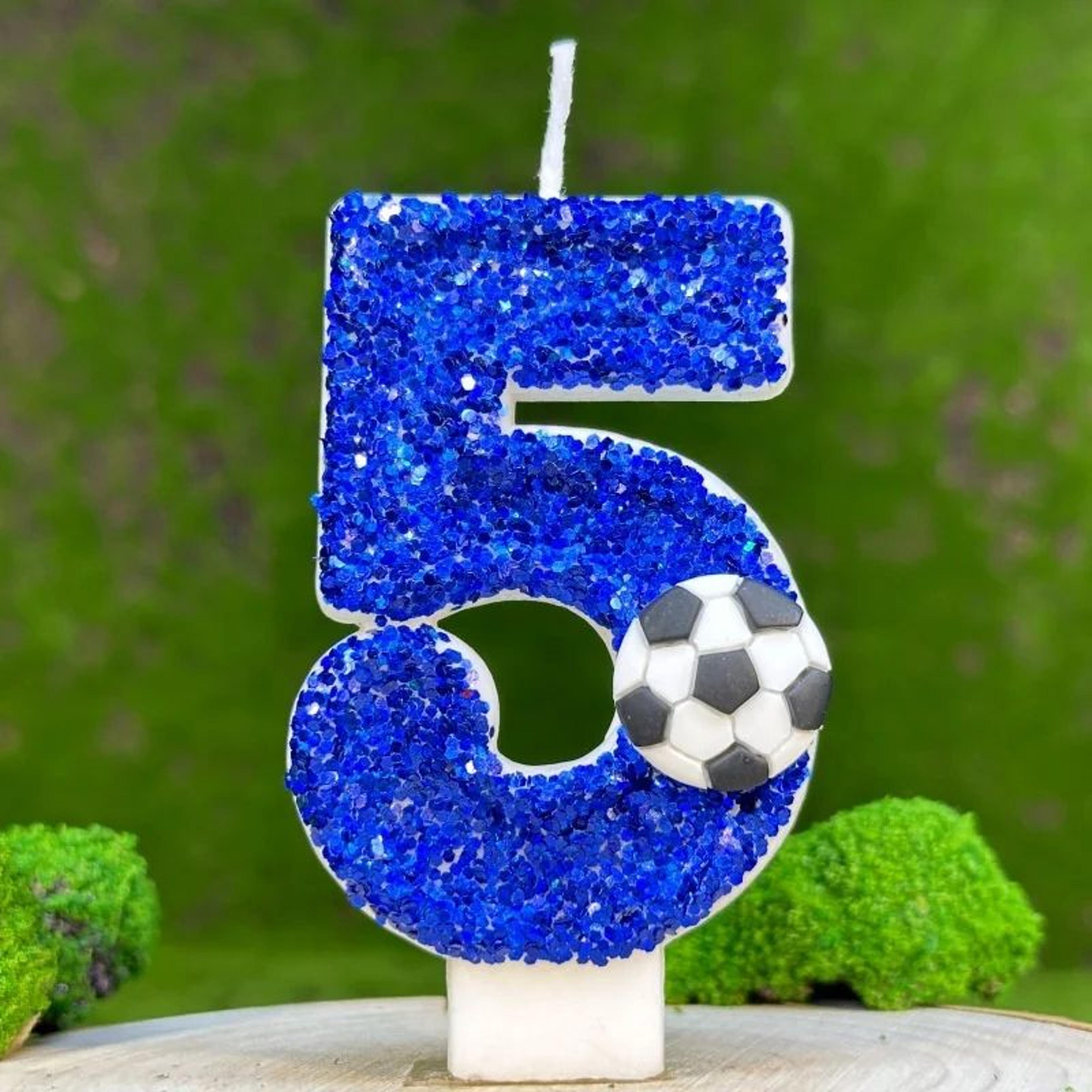 large blue football number birthday candle – handmade paraffin wax cake decoration for kids party & celebration