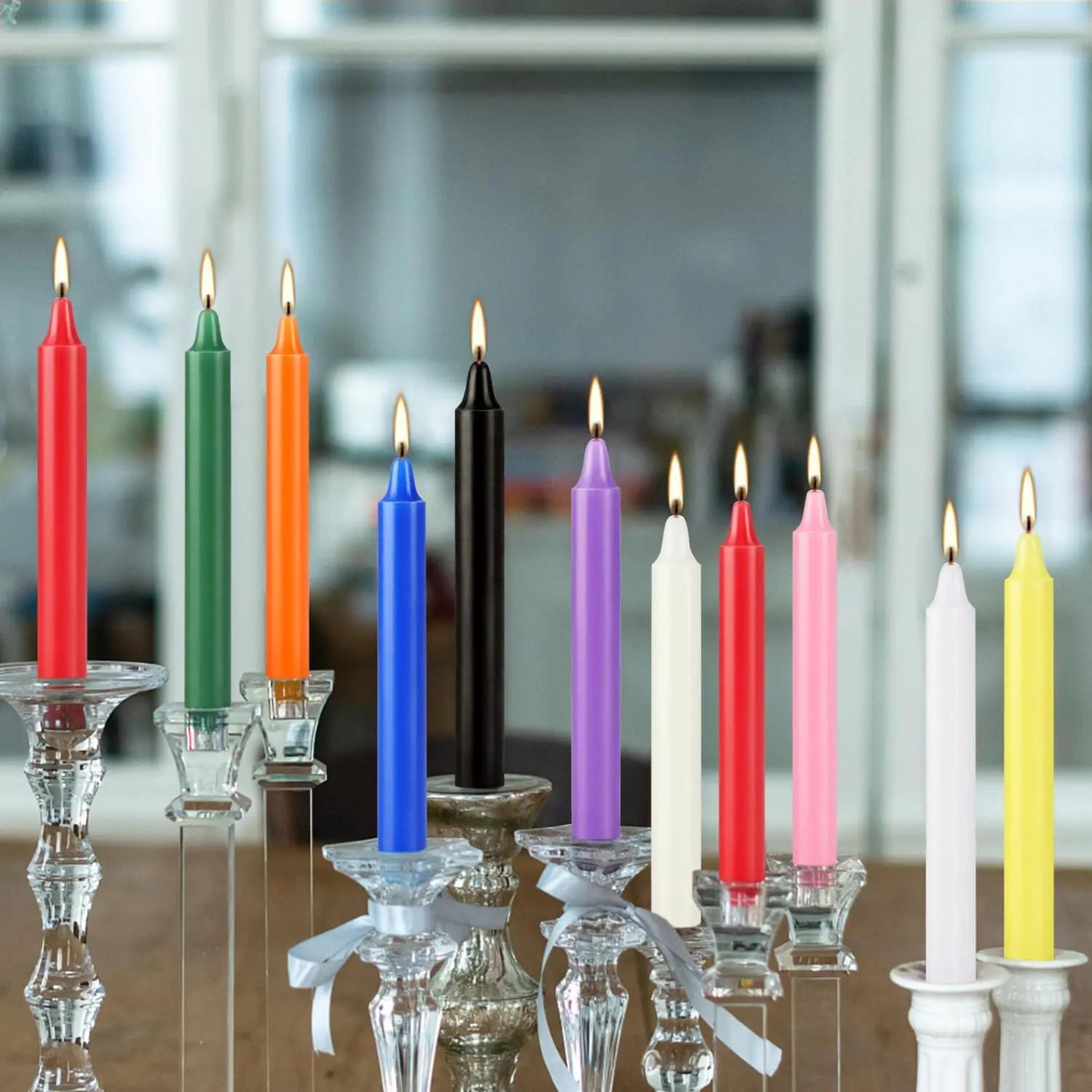 20pcs colorful mini taper candles – drip-free, smoke-free, unscented hand-poured decorative candles