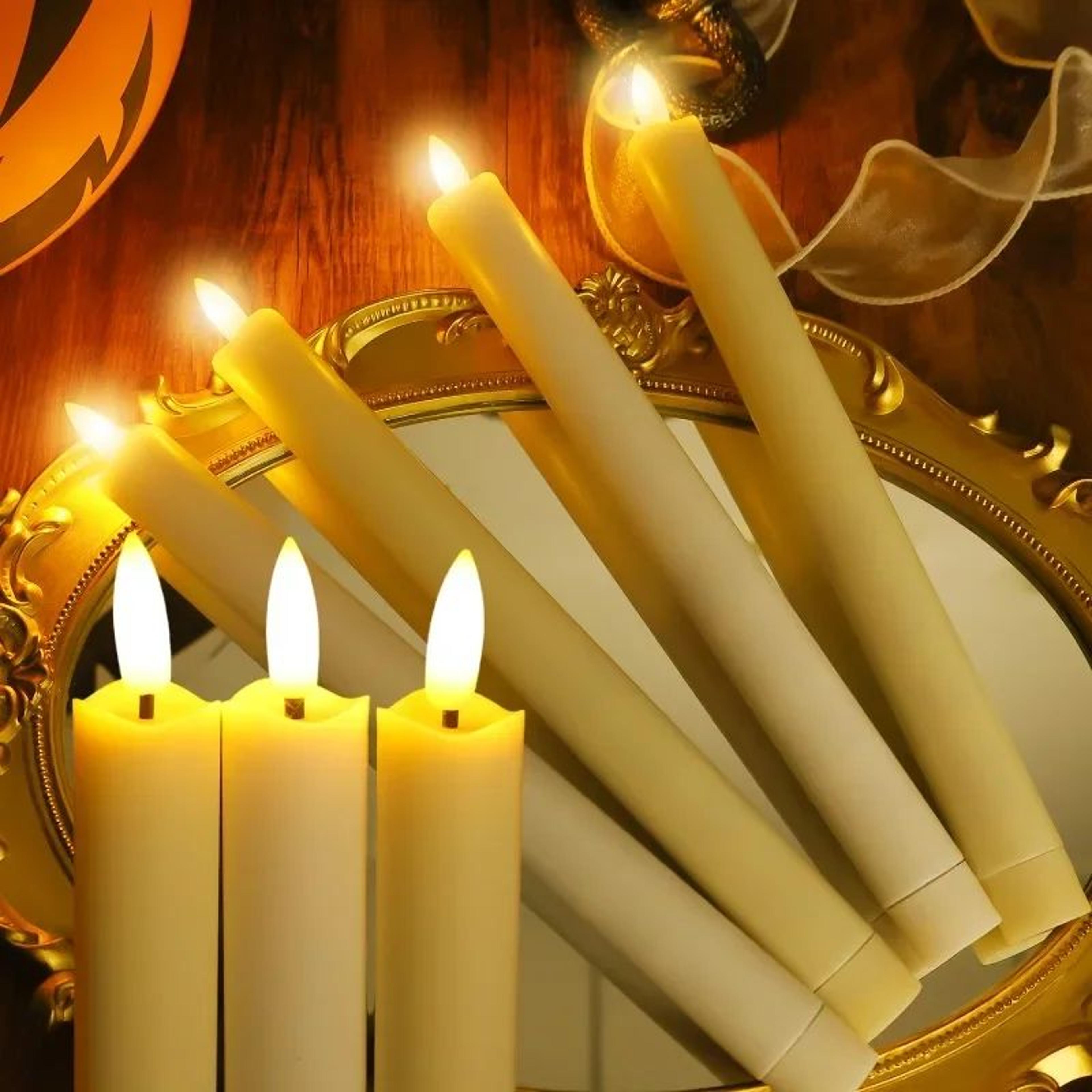 led flameless taper candles battery powered – warm light long pole candles for wedding, halloween & home decor