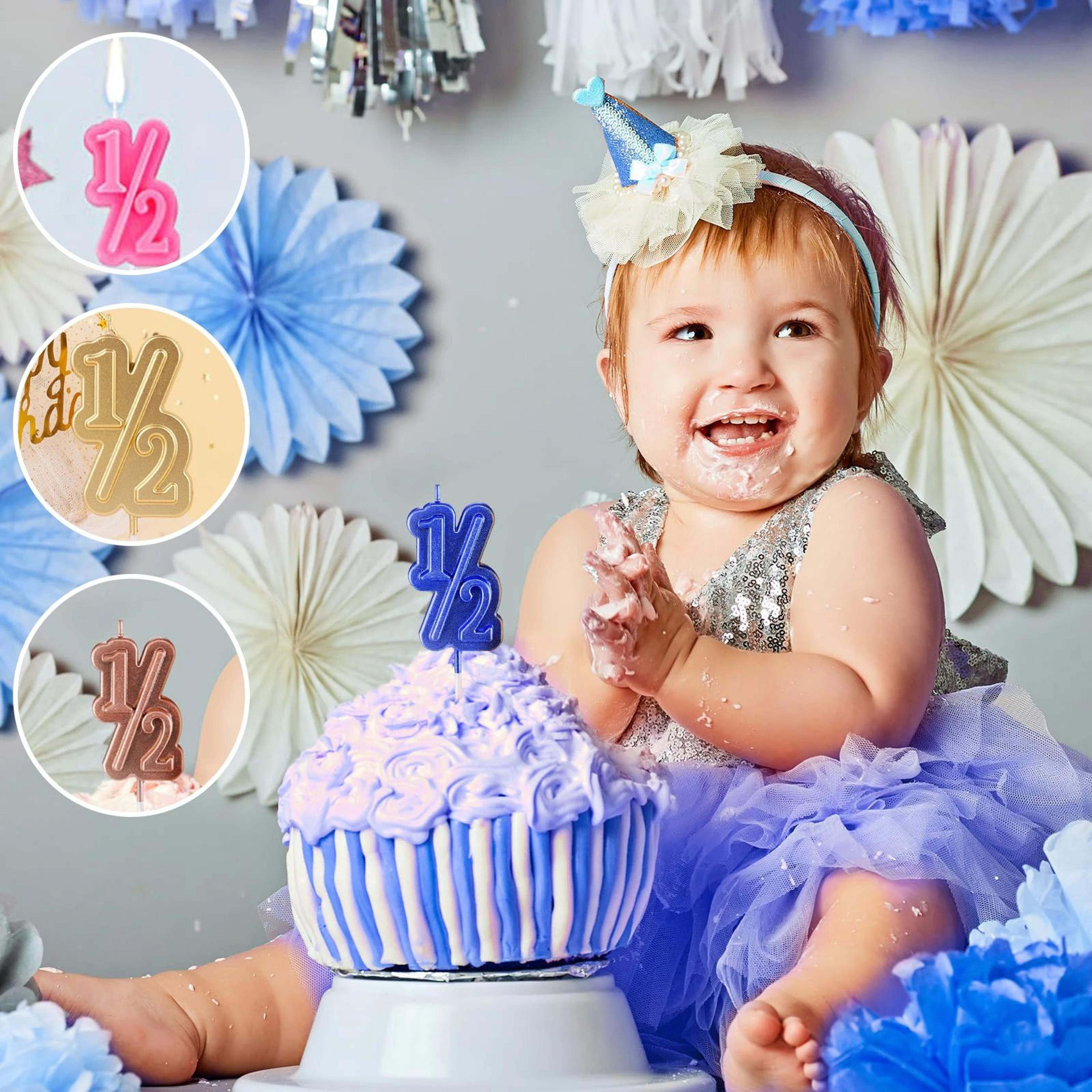 half birthday candle 1/2 year cake topper for baby – half birthday party & anniversary cake decoration