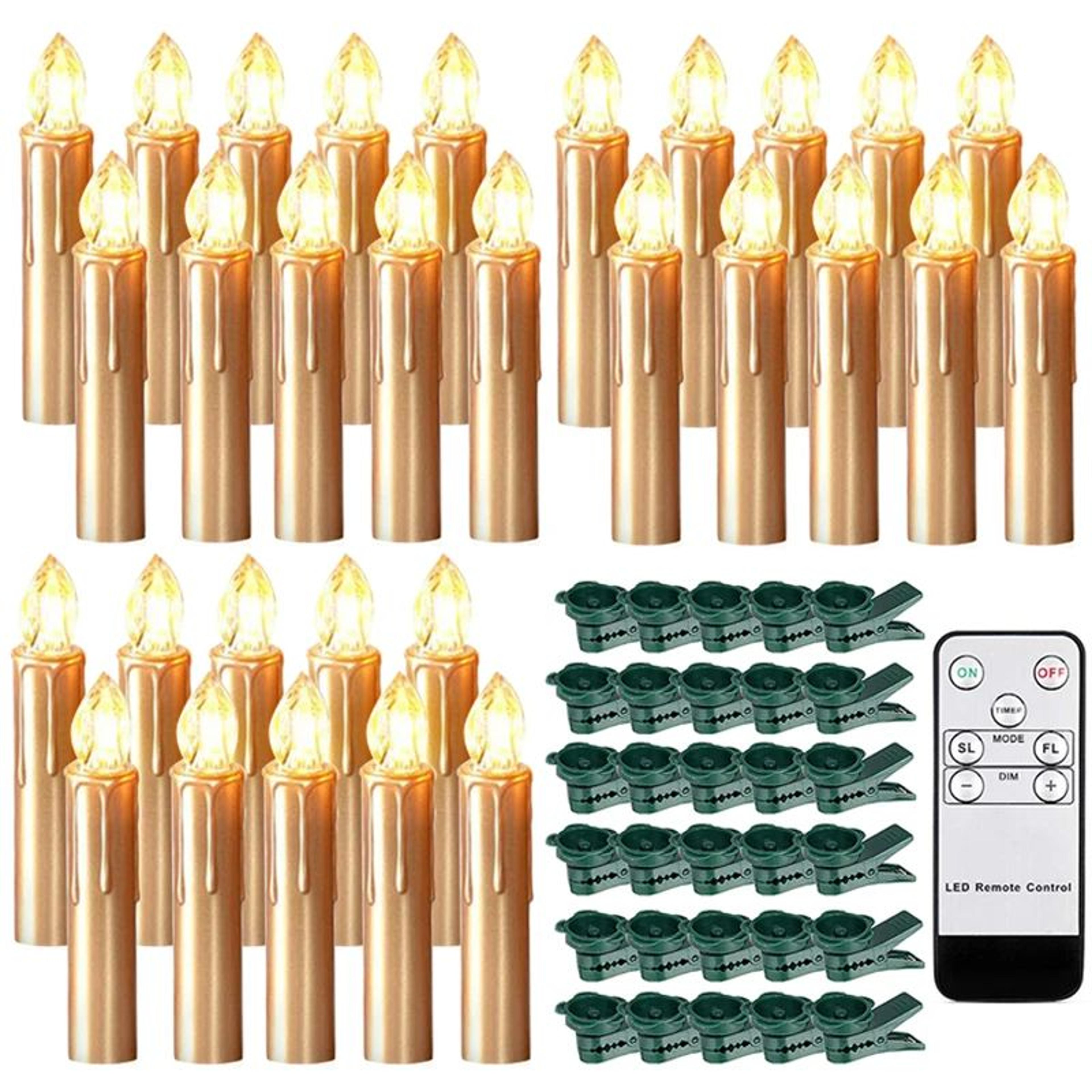 led flickering flameless candles with remote & timer – golden waterproof christmas, wedding & home decor set