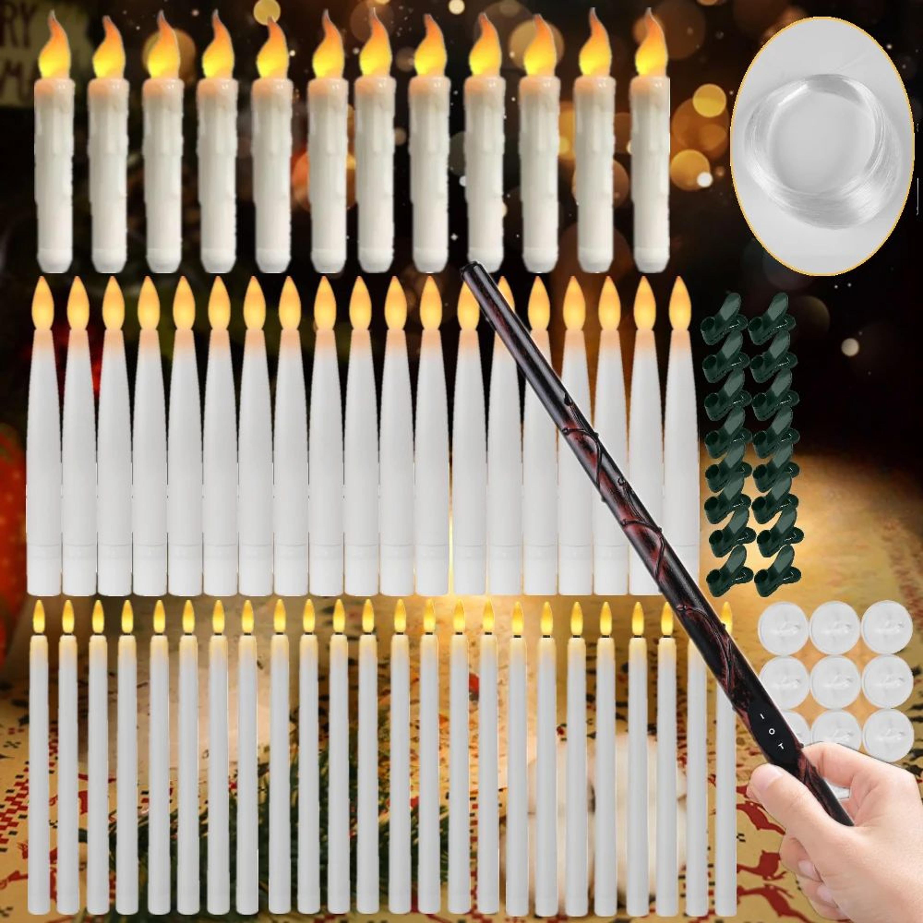 floating flameless led candles with magic wand remote –flickering hanging taper candles for halloween, christmas & party