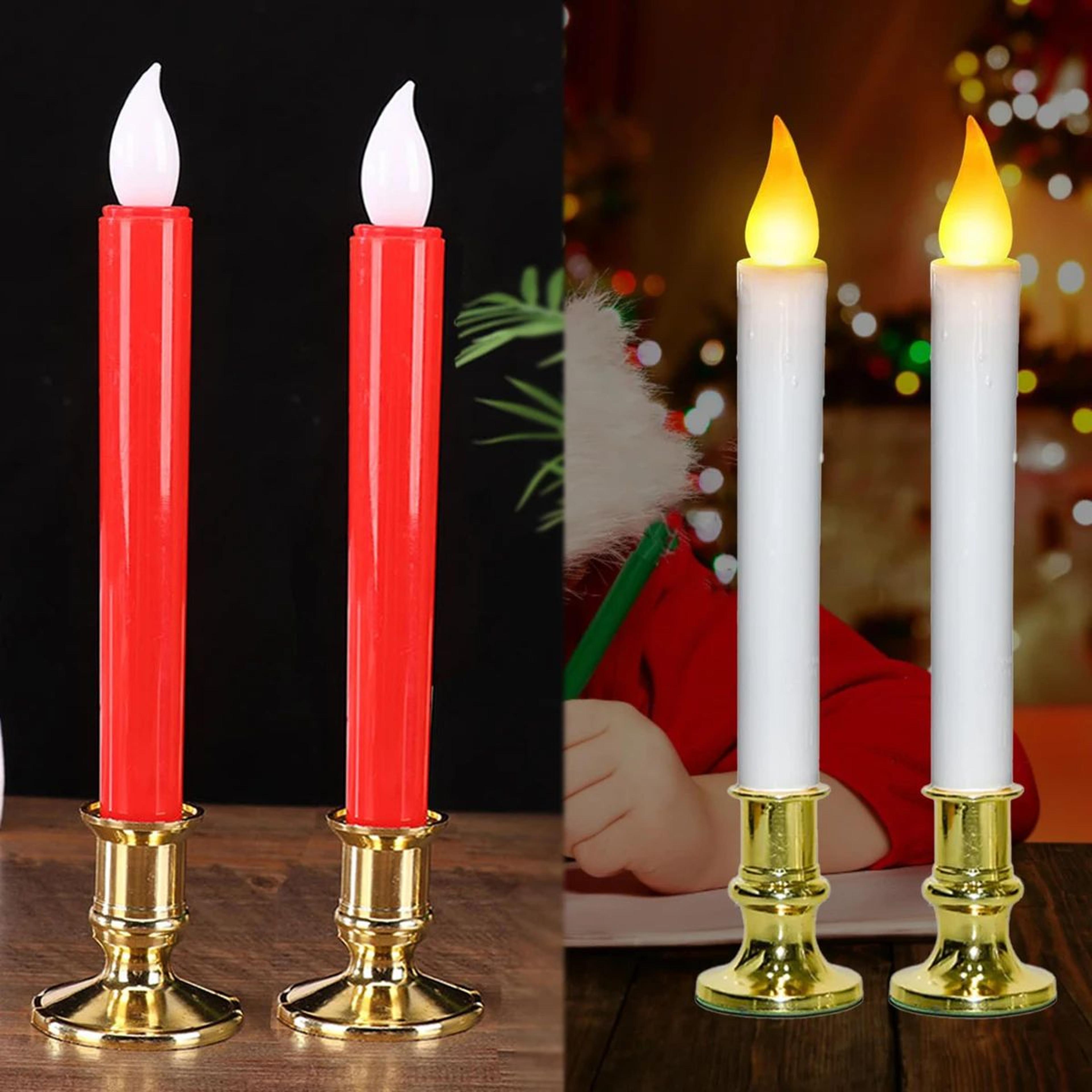 ivory flameless led window taper candles – battery operated wedding, christmas & holiday decor (batteries not included)
