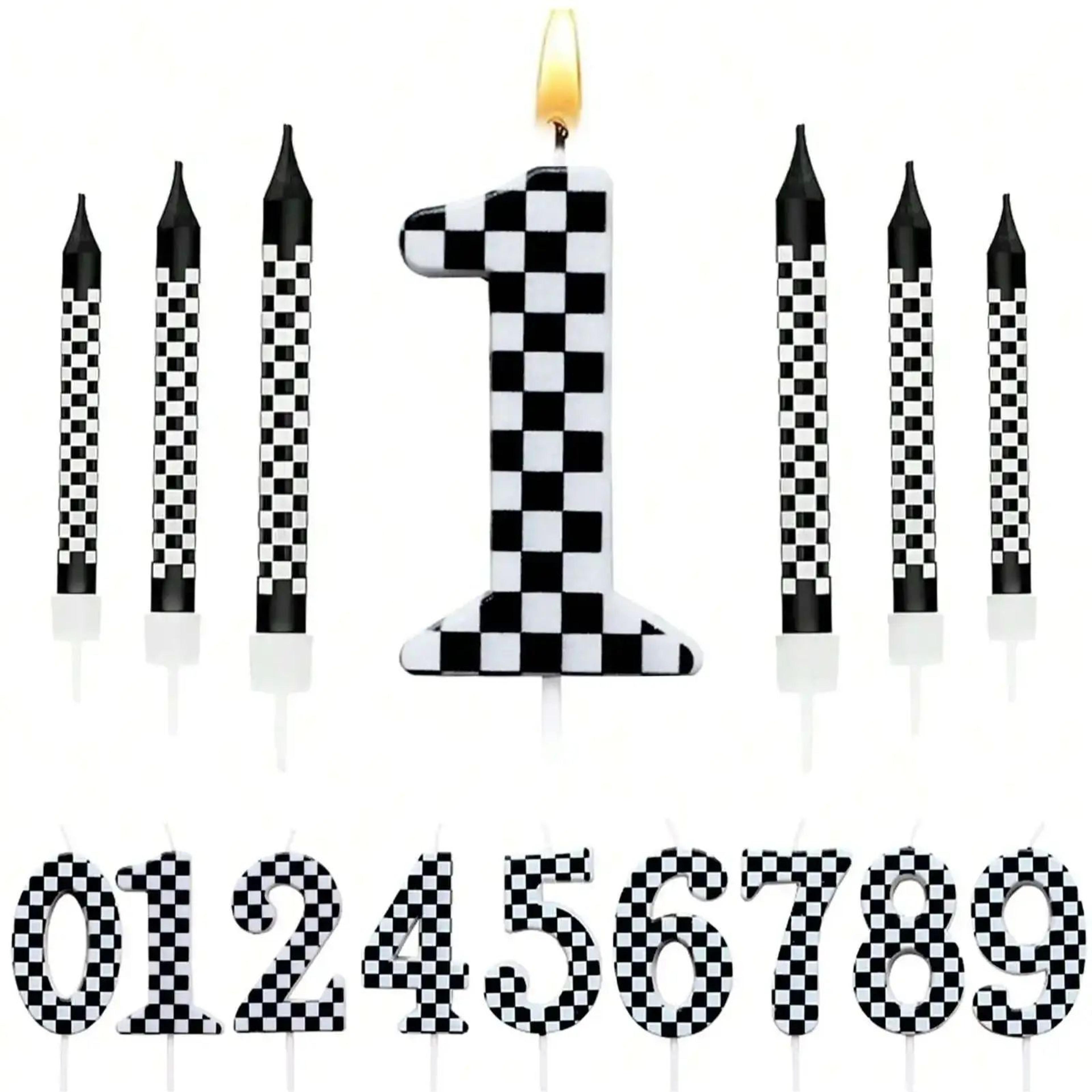 7pcs racing cars birthday candle set – number cake candles with checkered party decorations