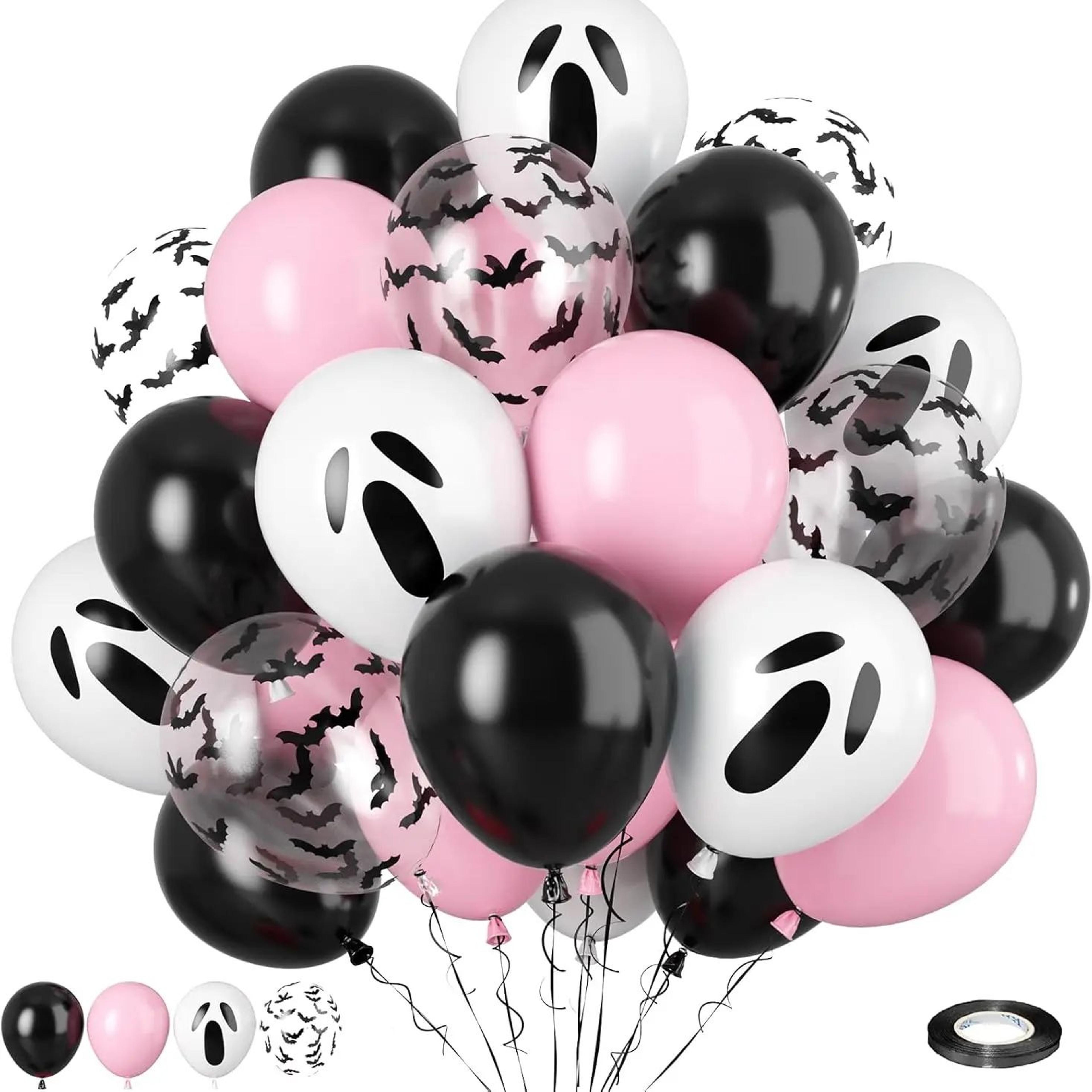 20pcs pink halloween balloon set – ghost, black latex & bat confetti party decorations
