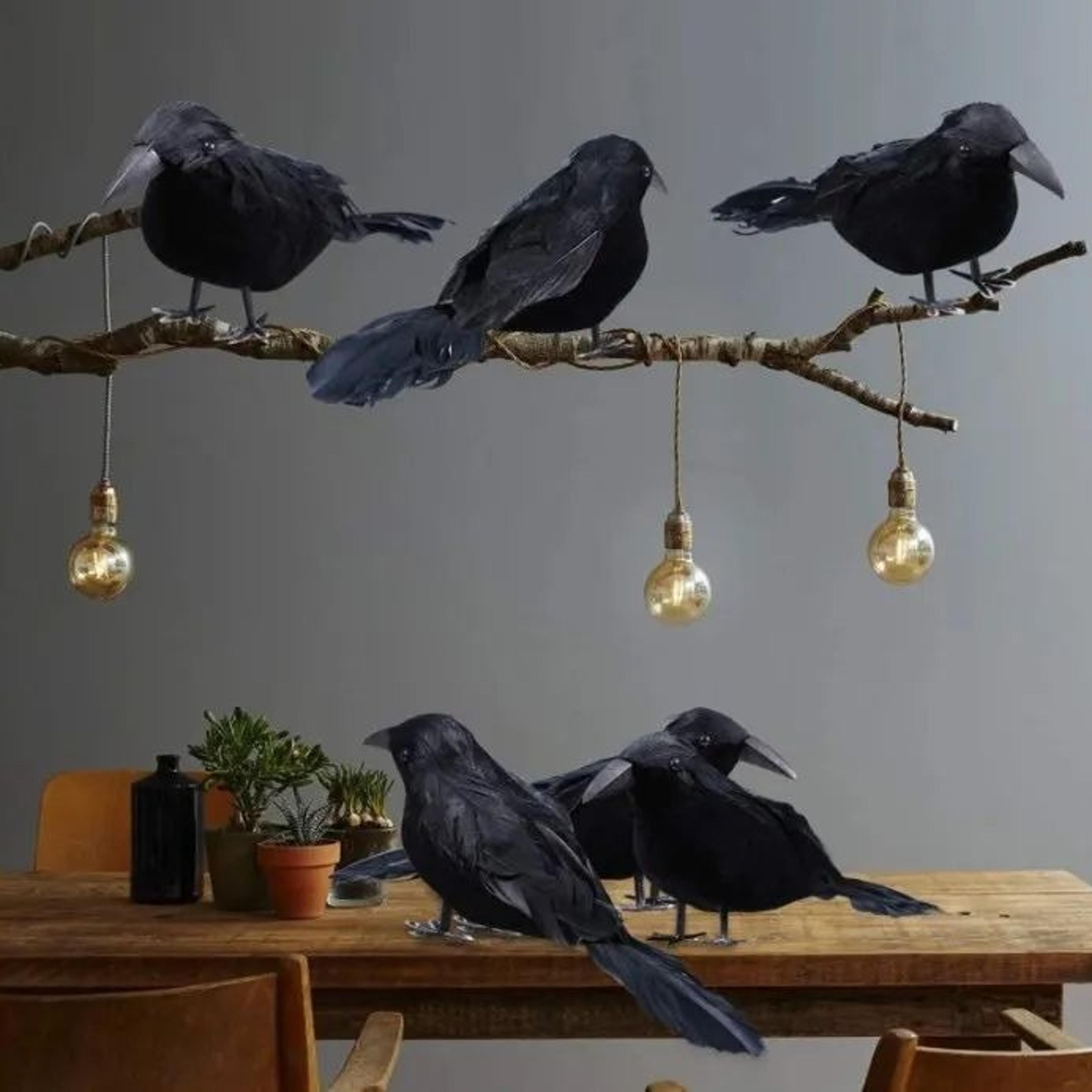 6pcs realistic artificial crow decorations – feather halloween party props & spooky home decor