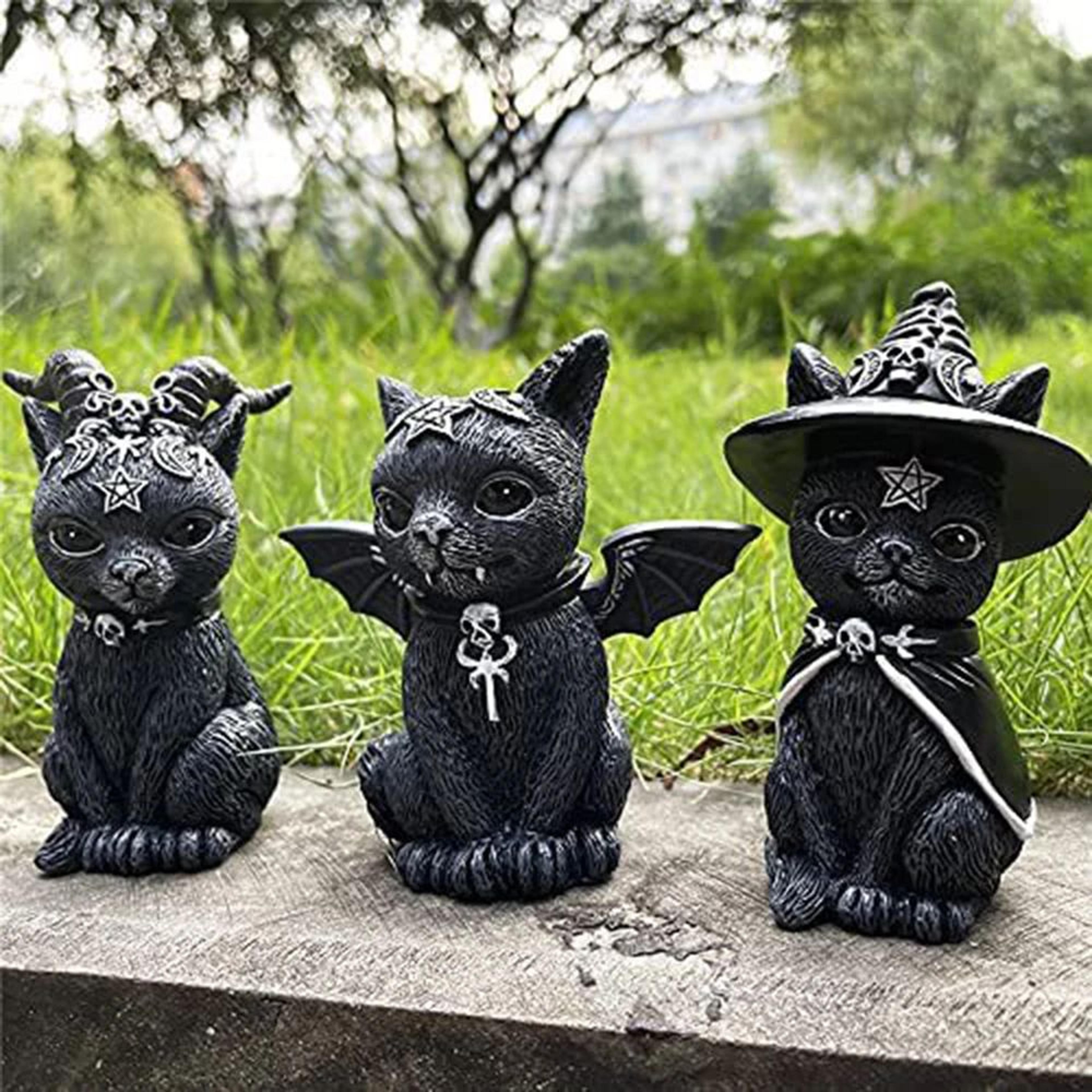 hand-painted black cat witch resin statue – gothic halloween desk ornament & home decor figurine